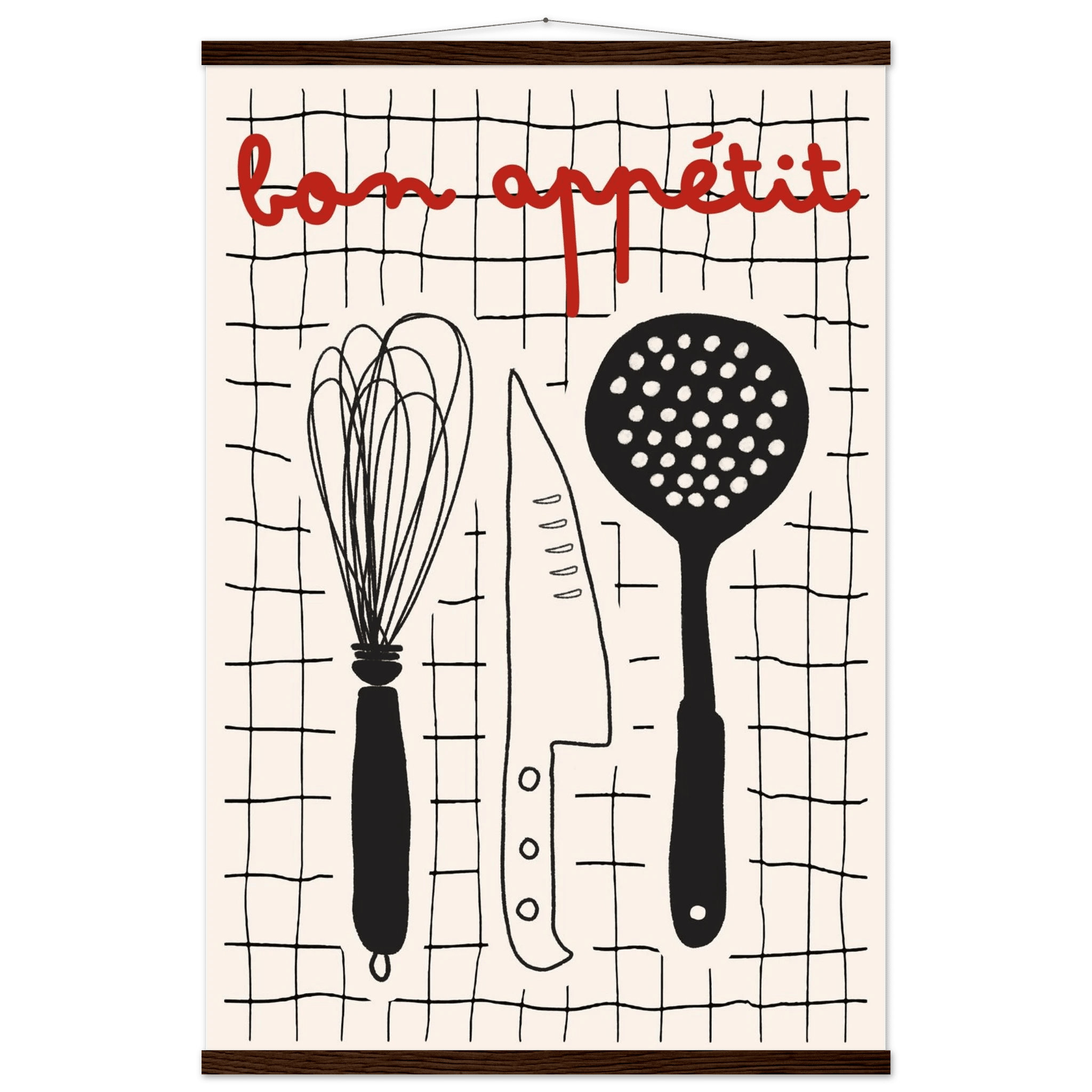 Bon Appétit French Kitchen Print | Bold Black Red Wall Art Poster - Evergreen Posters