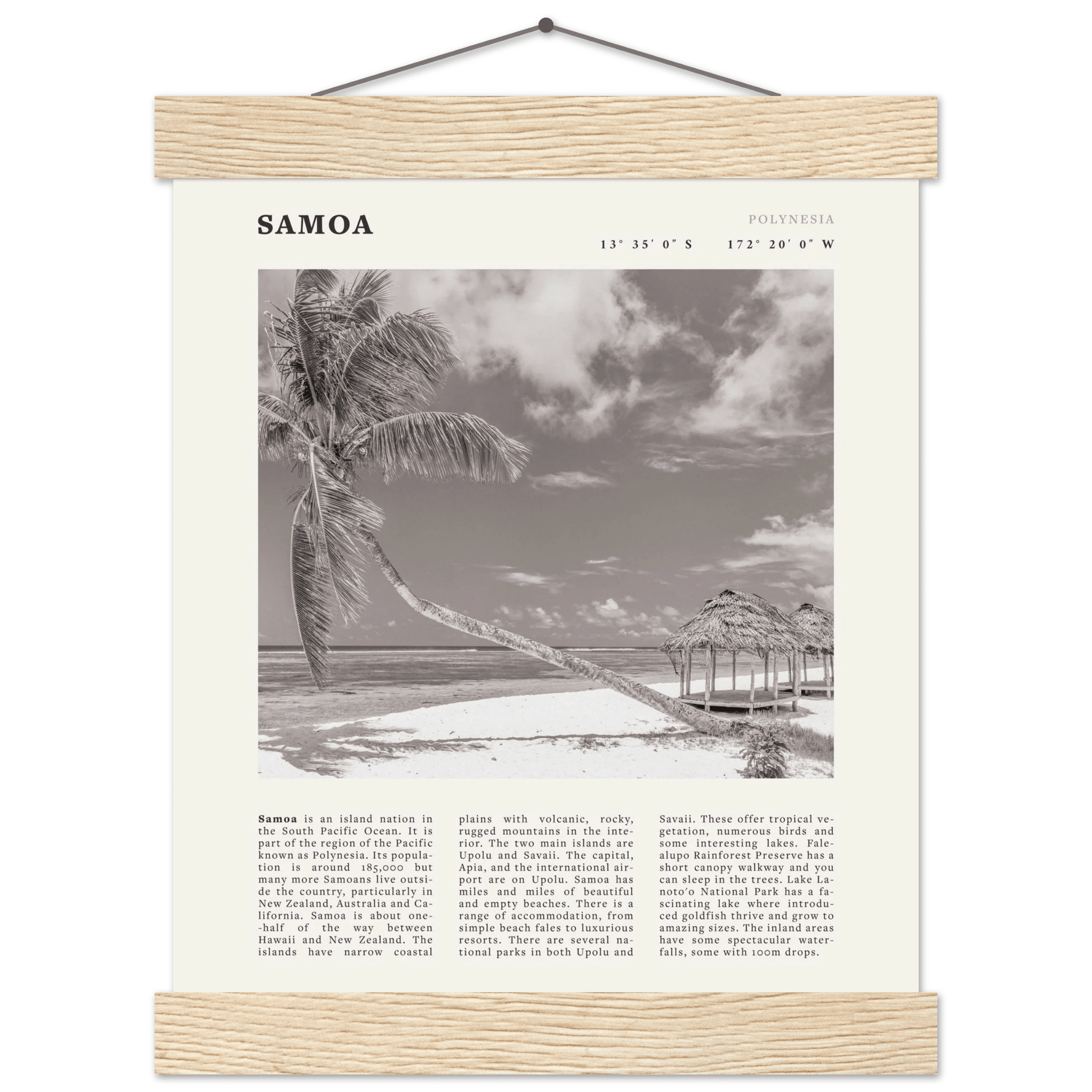 Samoa Poster | Black & White South Pacific Beach Wall Art | Polynesia Travel Print - Evergreen Posters