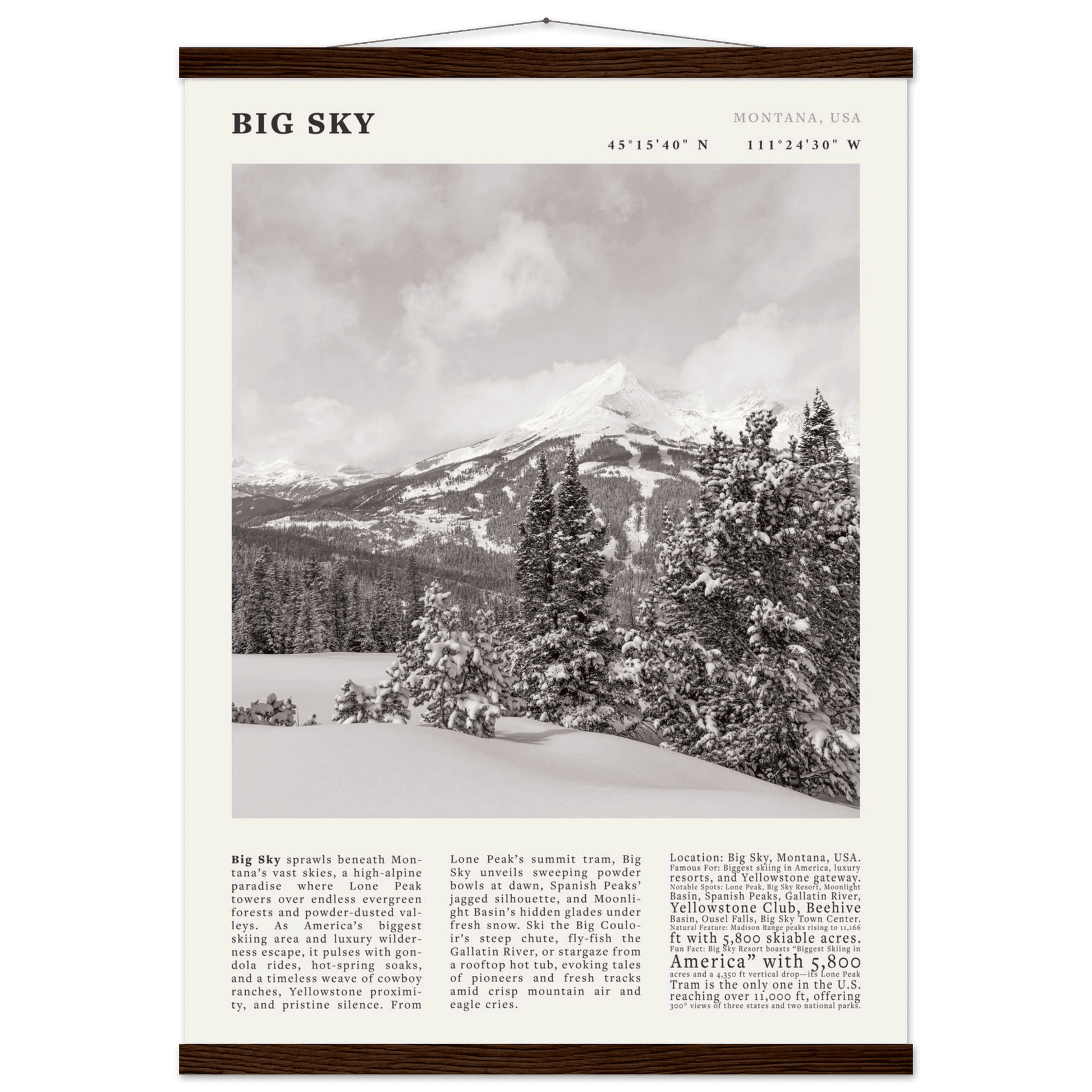 Big Sky Montana Poster Black and White – Vintage Lone Peak Ski Resort Print (Digital & Printed Options) - Evergreen Posters