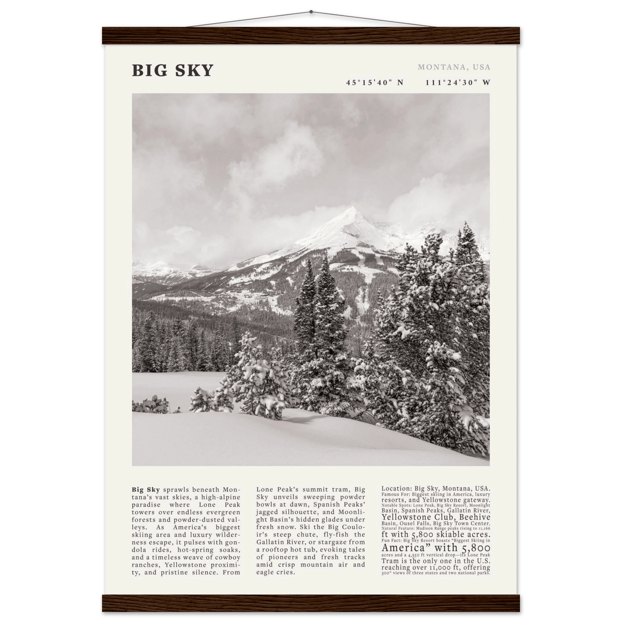 Big Sky Montana Poster Black and White – Vintage Lone Peak Ski Resort Print (Digital & Printed Options) - Evergreen Posters