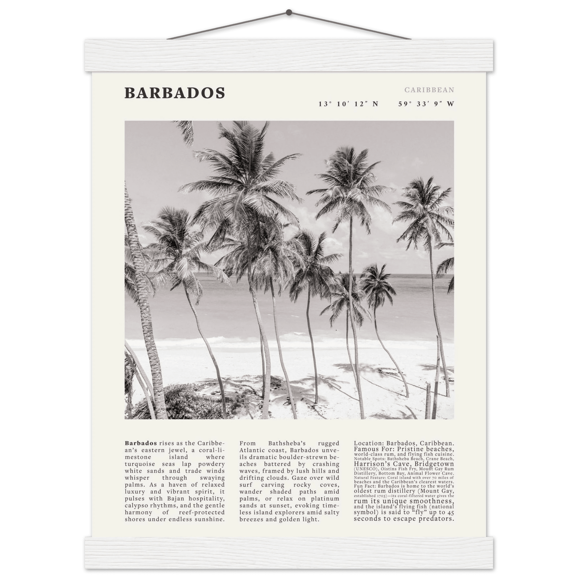 Barbados Poster Black and White – Vintage Caribbean Palm Beach Print (Digital & Printed Options) - Evergreen Posters