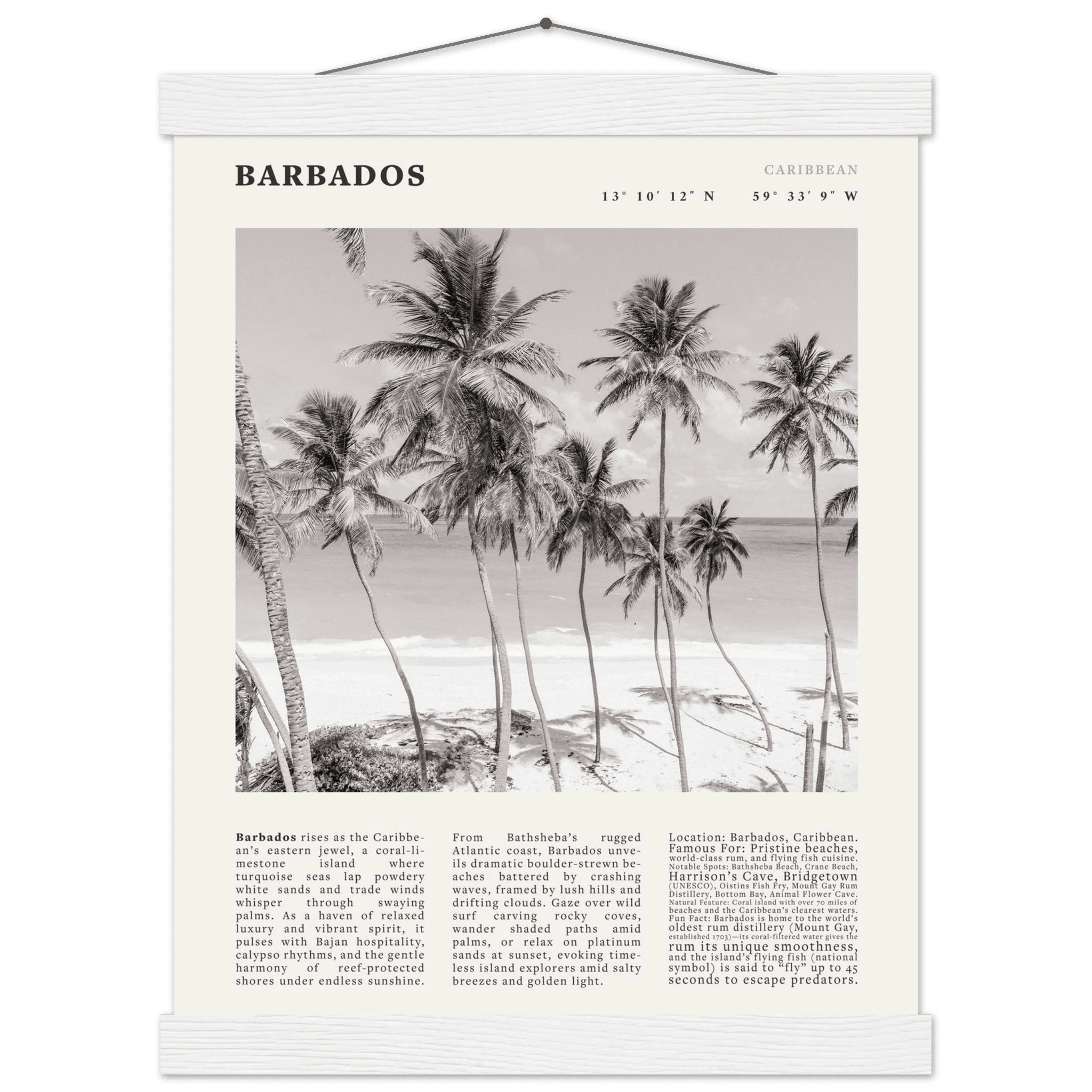 Barbados Poster Black and White – Vintage Caribbean Palm Beach Print (Digital & Printed Options) - Evergreen Posters