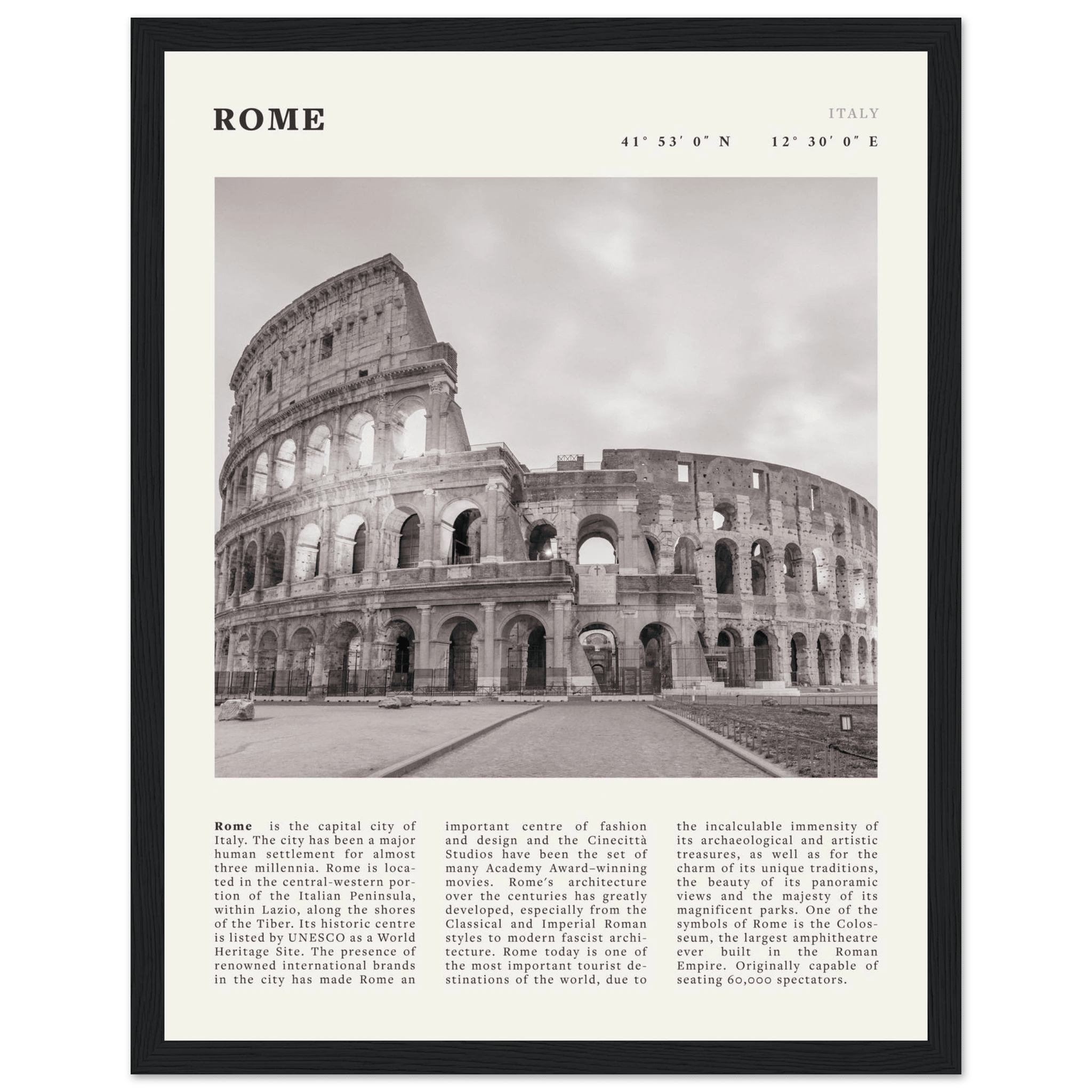 Rome Poster | Black & White Colosseum Wall Art | Italy Travel Print | Roman Decor - Evergreen Posters