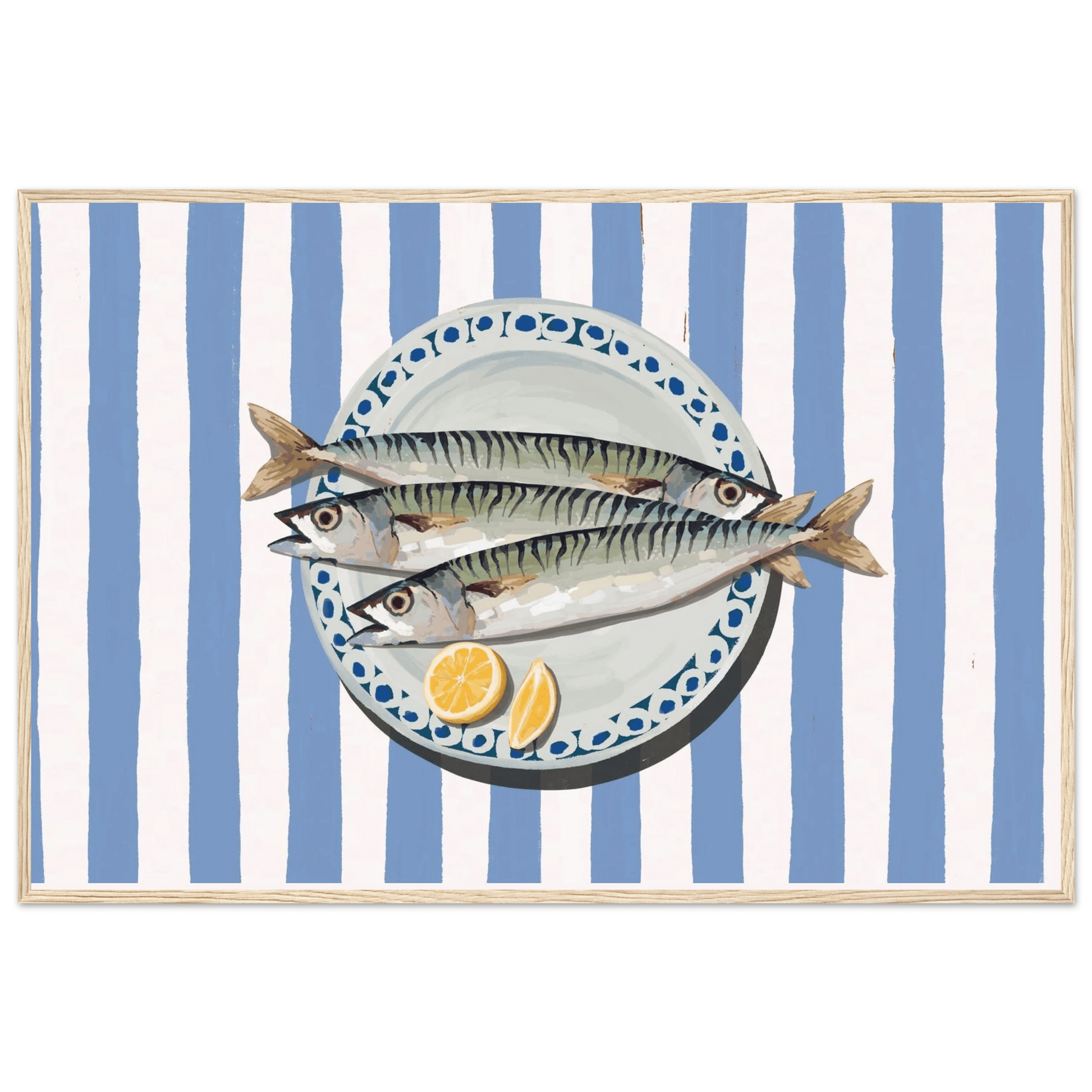 Sardines Print | Blue Stripe Fish Kitchen Wall Art | Coastal Food Poster - Evergreen Posters