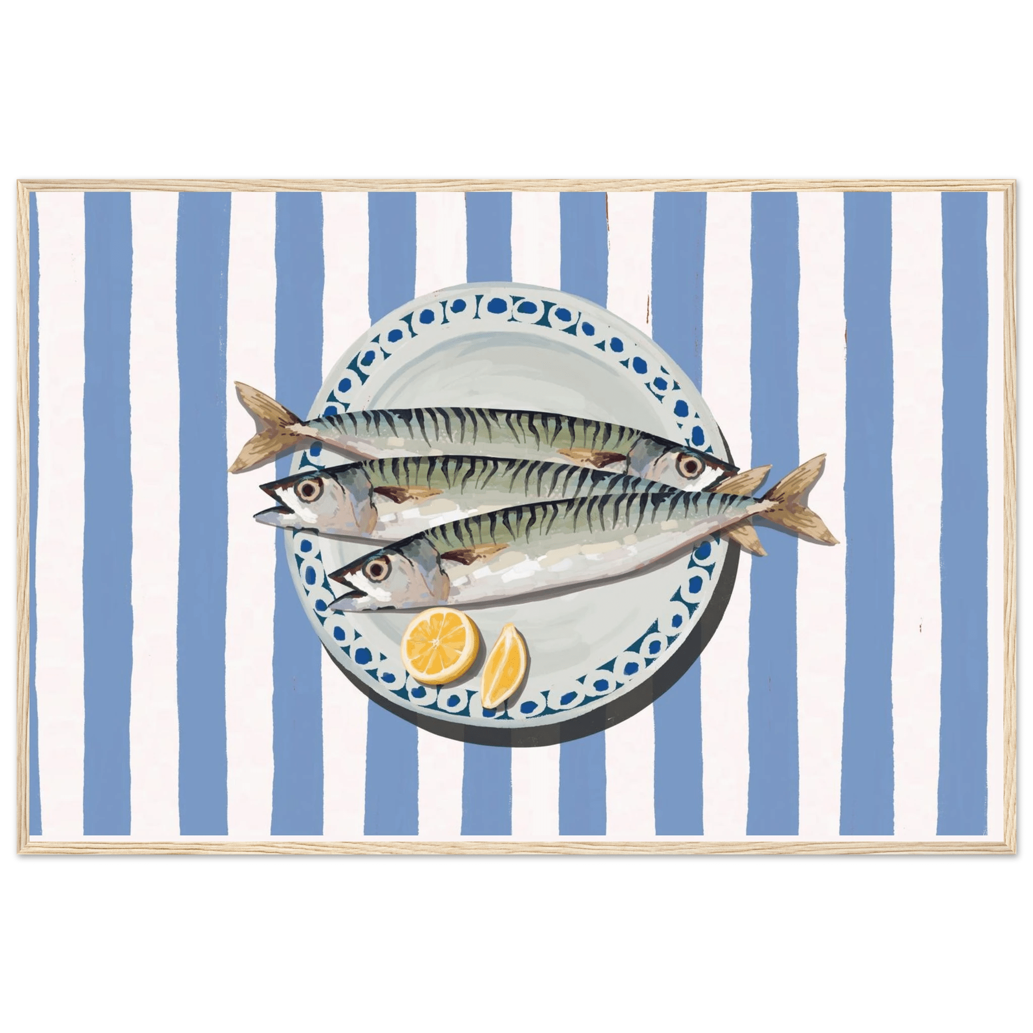 Sardines Print | Blue Stripe Fish Kitchen Wall Art | Coastal Food Poster - Evergreen Posters