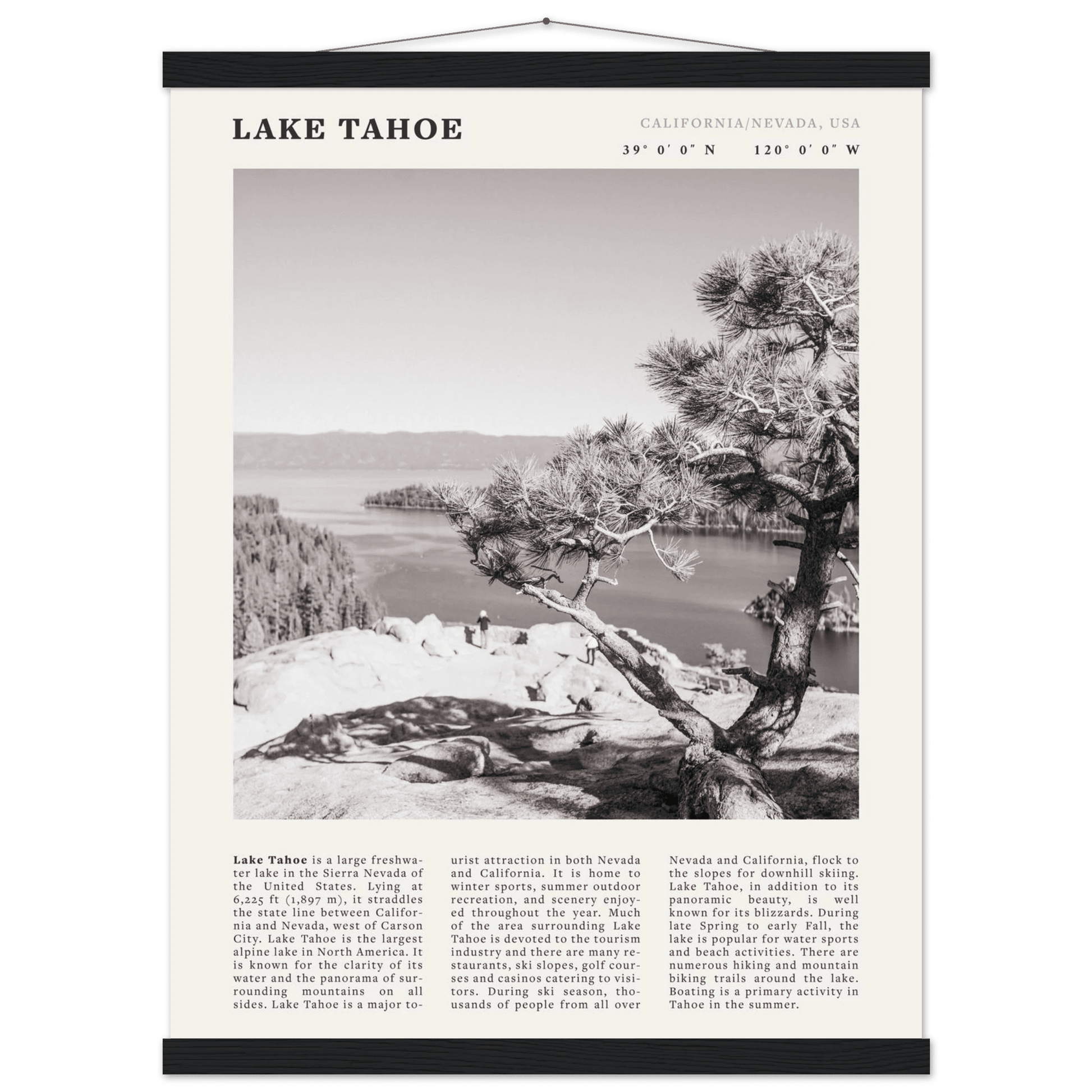 Lake Tahoe Poster | Black & White California Nevada Wall Art | Nature Travel Print Decor - Evergreen Posters