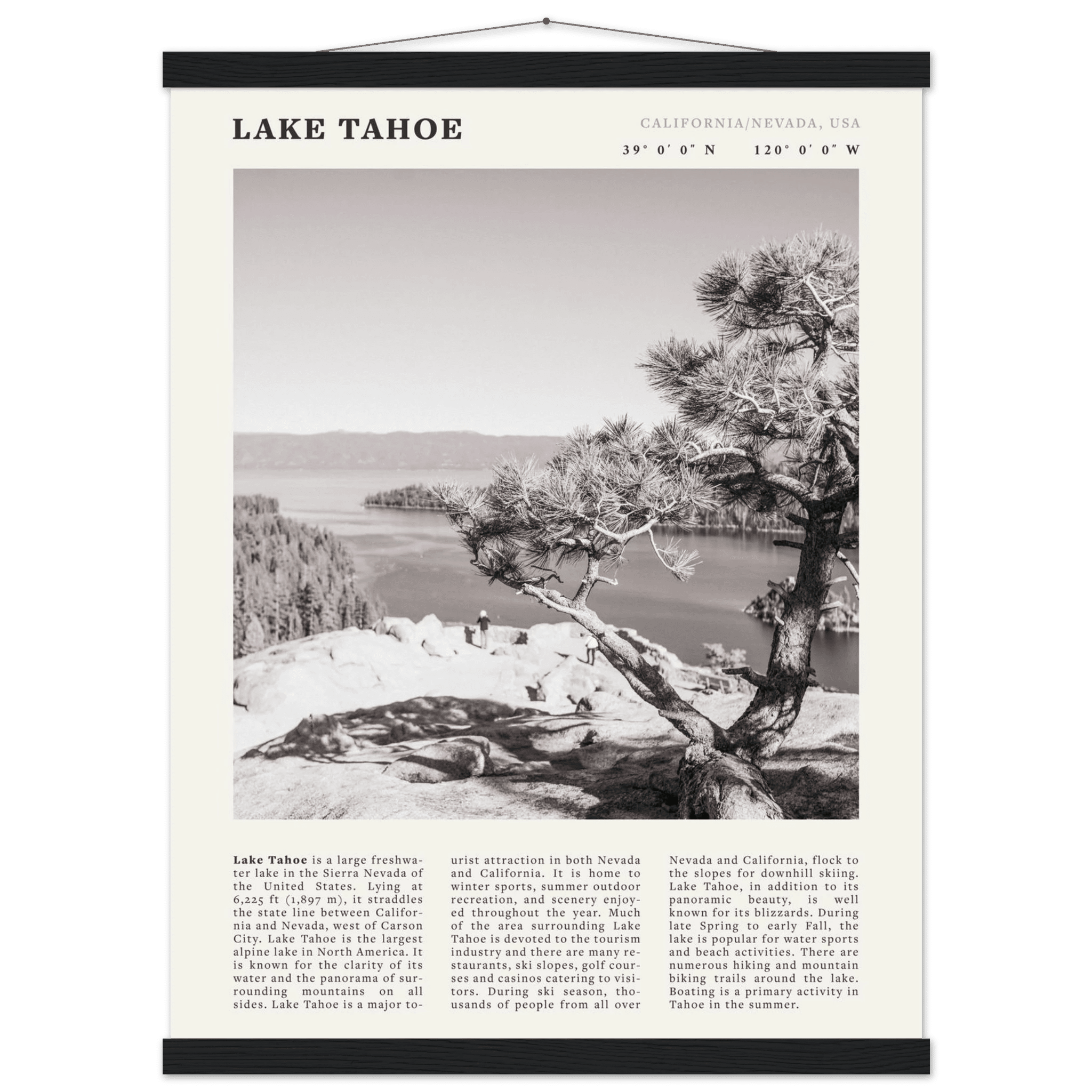 Lake Tahoe Poster | Black & White California Nevada Wall Art | Nature Travel Print Decor - Evergreen Posters