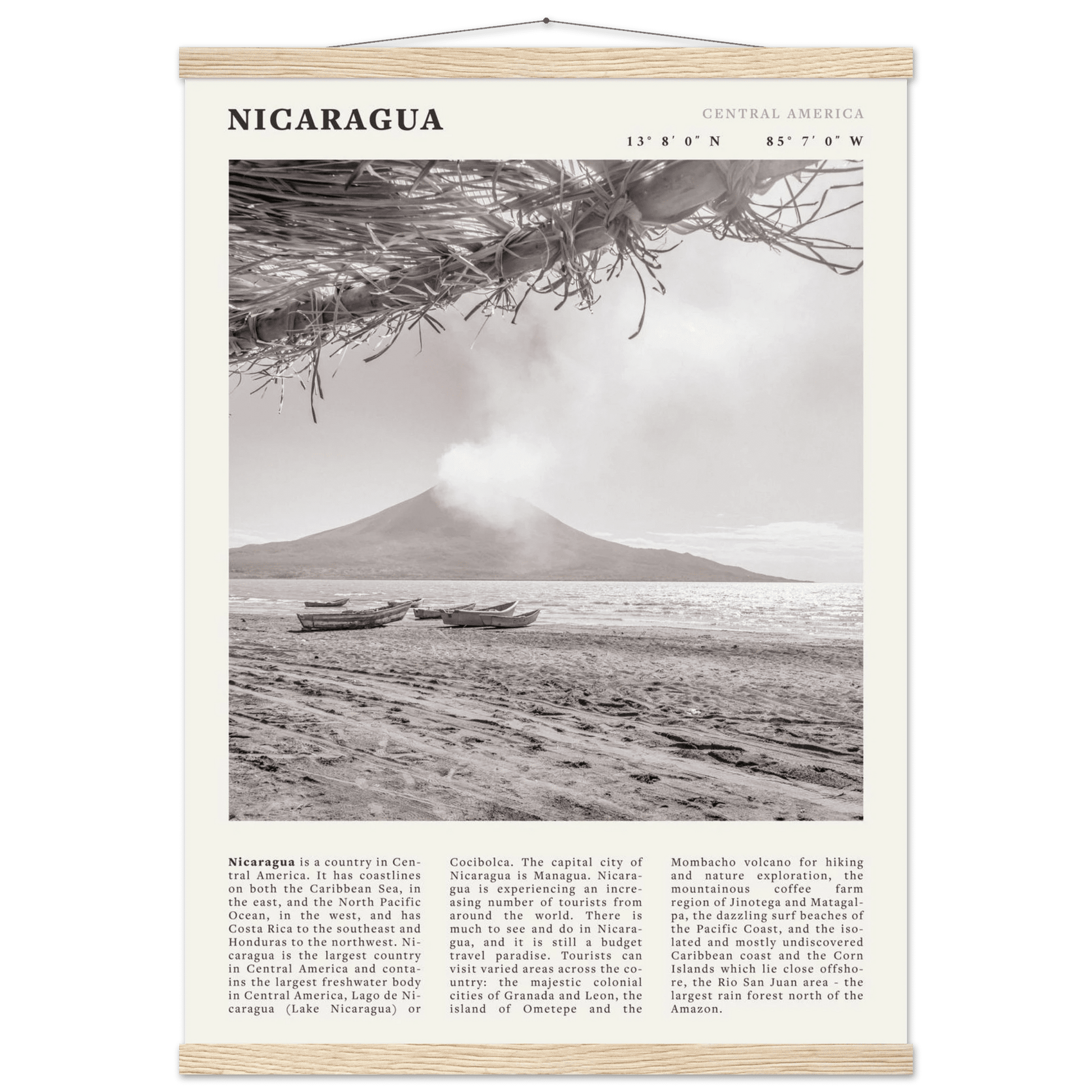 Nicaragua Poster | Black & White Volcano Wall Art | Central America Travel Print - Evergreen Posters