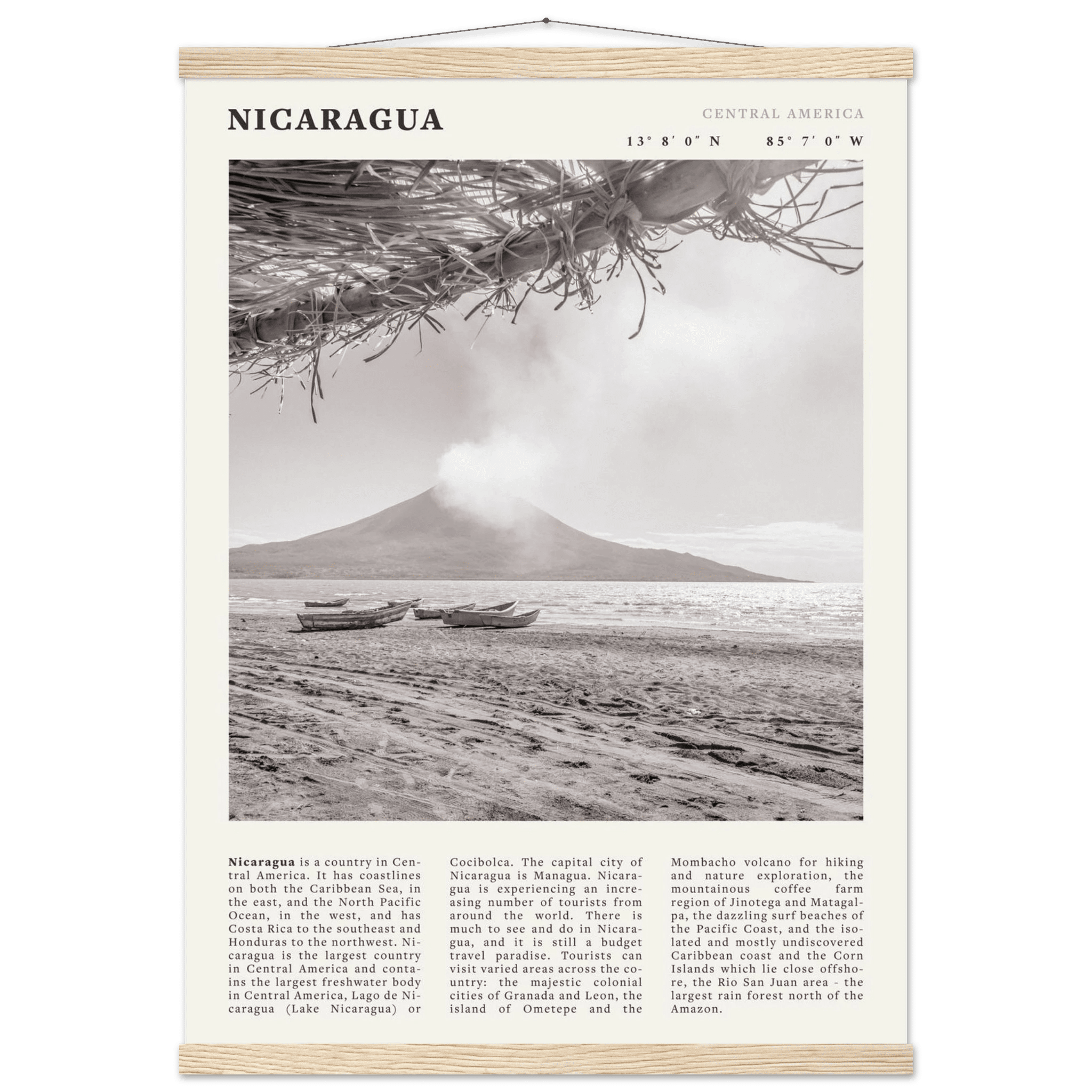 Nicaragua Poster | Black & White Volcano Wall Art | Central America Travel Print - Evergreen Posters