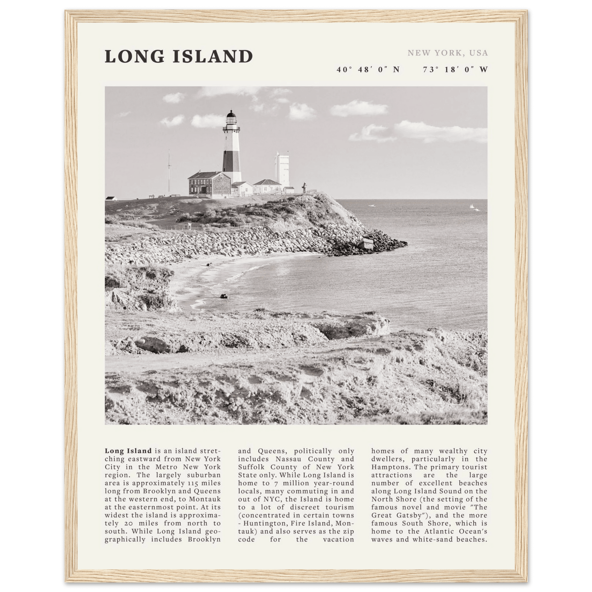 Long Island Poster | Black & White Montauk Lighthouse Wall Art | New York Print - Evergreen Posters