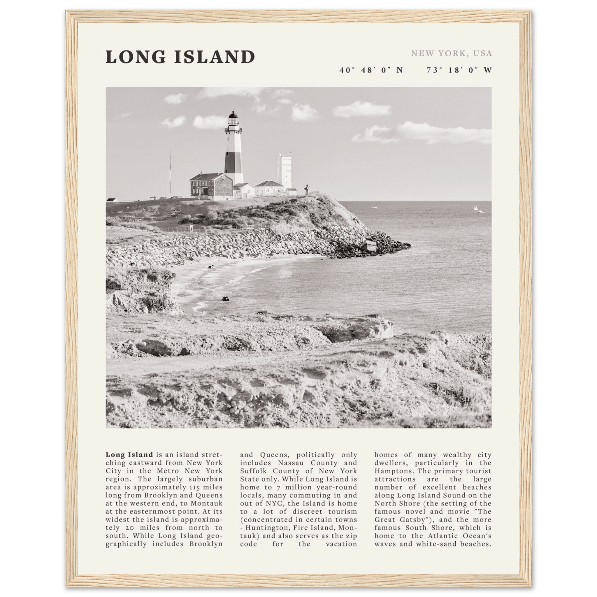 Long Island Poster | Black & White Montauk Lighthouse Wall Art | New York Print - Evergreen Posters