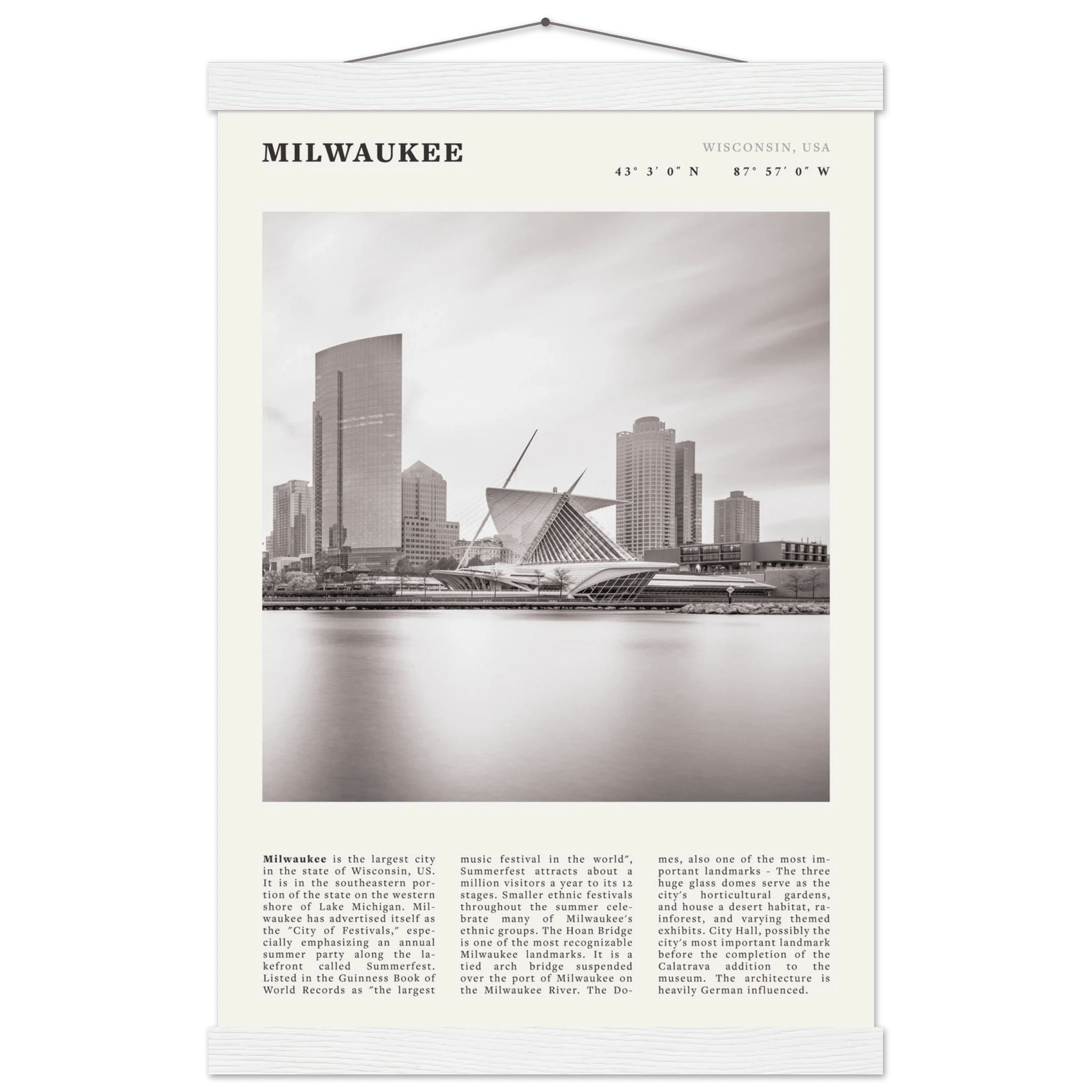 Milwaukee Poster | Black & White Wisconsin City Wall Art | USA Travel Print - Evergreen Posters