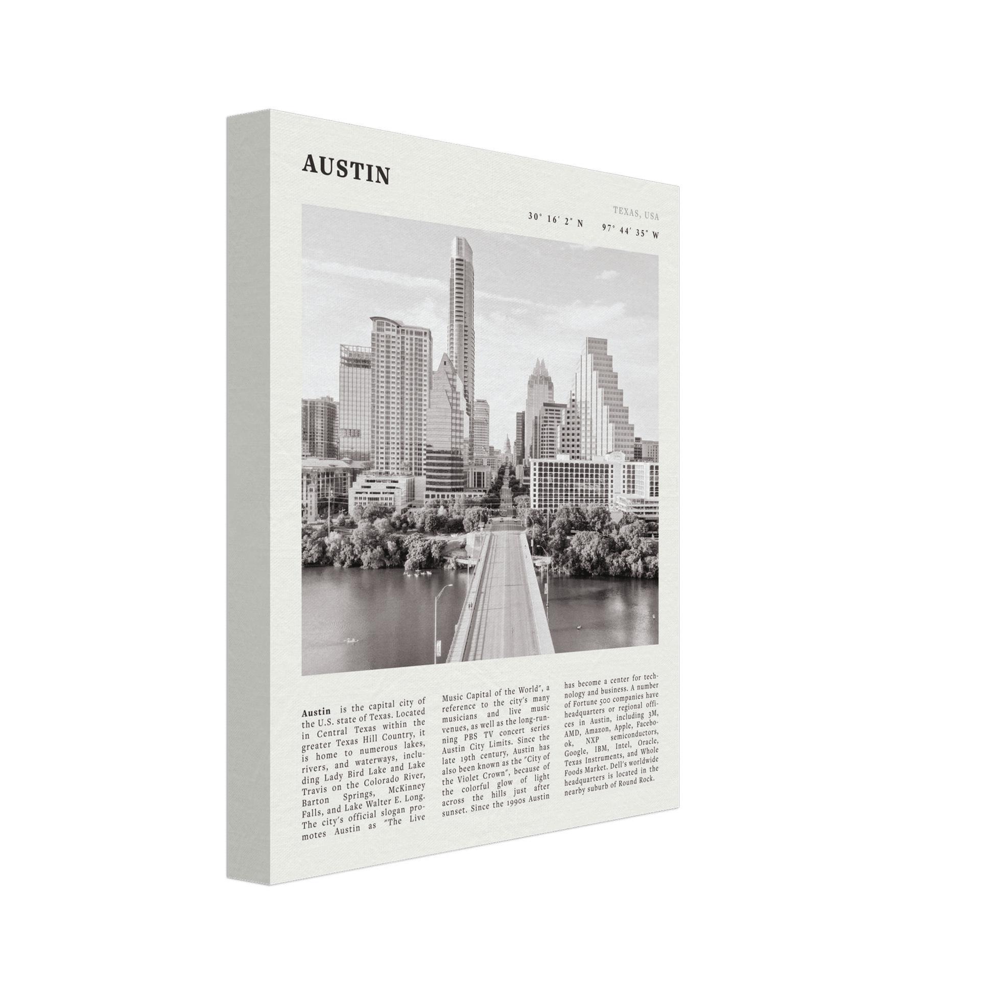 Austin Poster | Black & White Texas Skyline Wall Art | City Travel Print Decor - Evergreen Posters