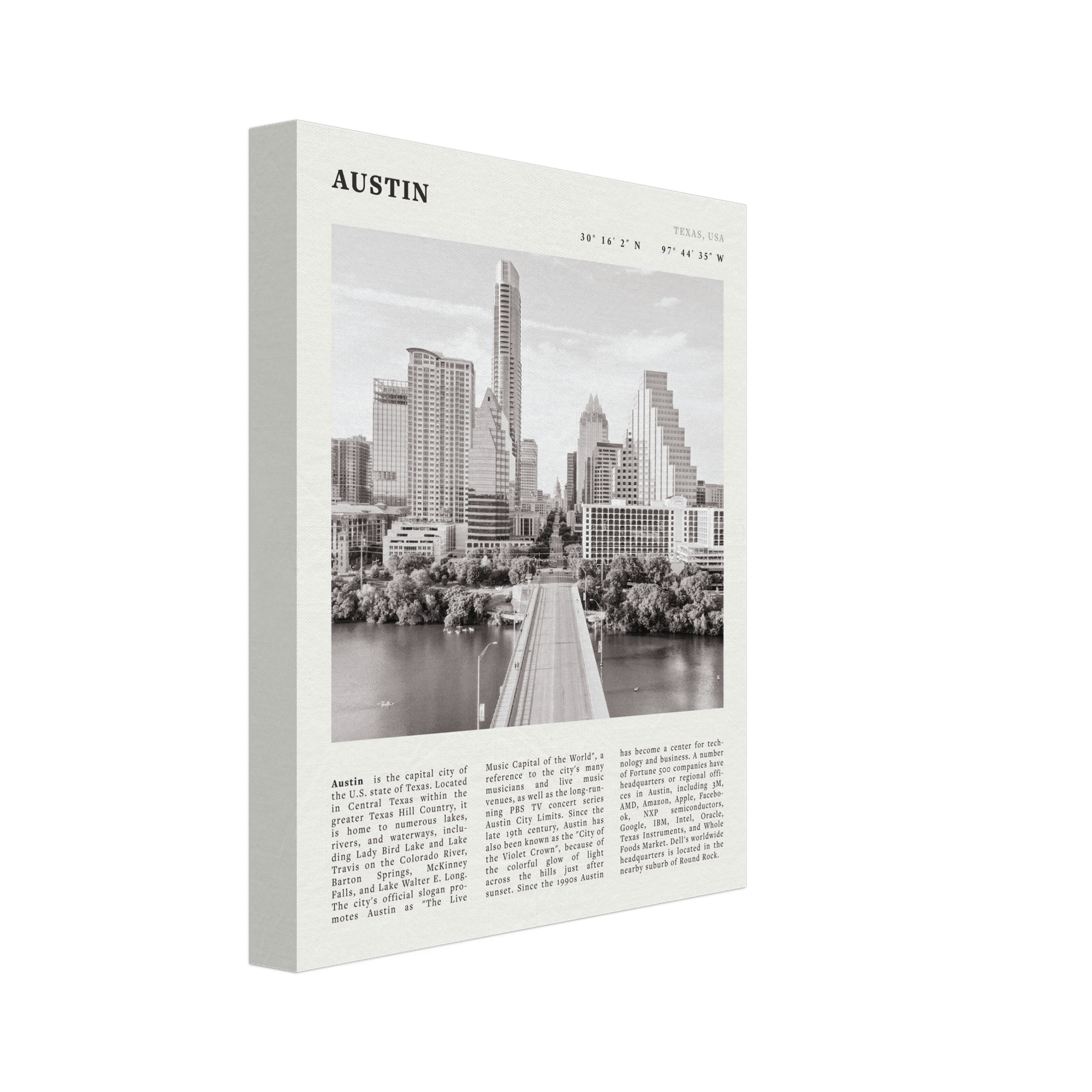 Austin Poster | Black & White Texas Skyline Wall Art | City Travel Print Decor - Evergreen Posters