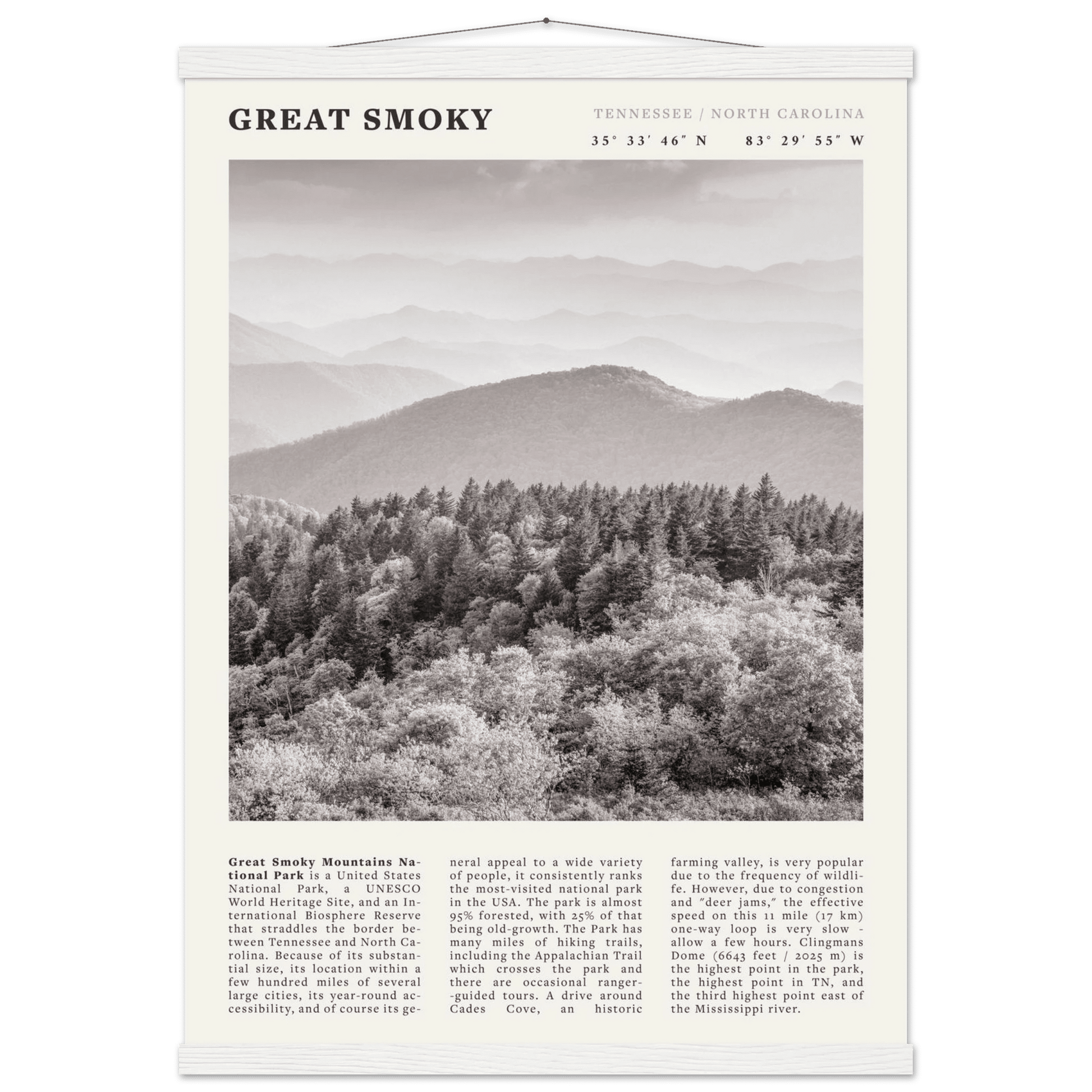 Great Smoky Mountains Poster | Black & White National Park Wall Art | Tennessee Print - Evergreen Posters