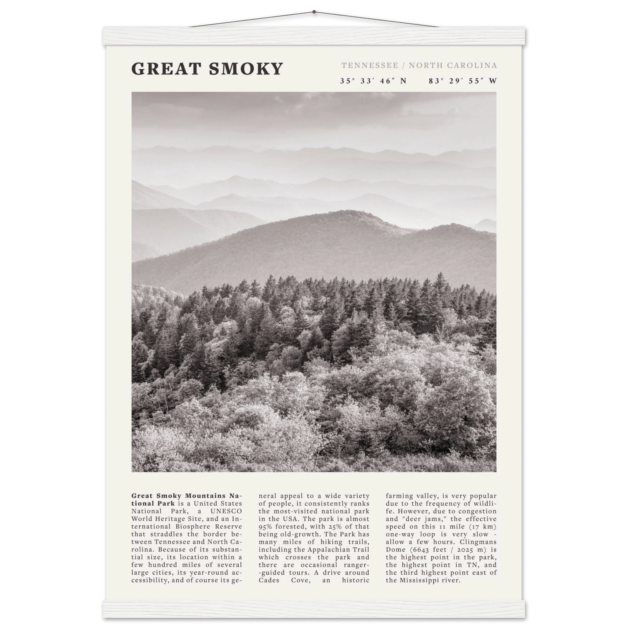 Great Smoky Mountains Poster | Black & White National Park Wall Art | Tennessee Print - Evergreen Posters