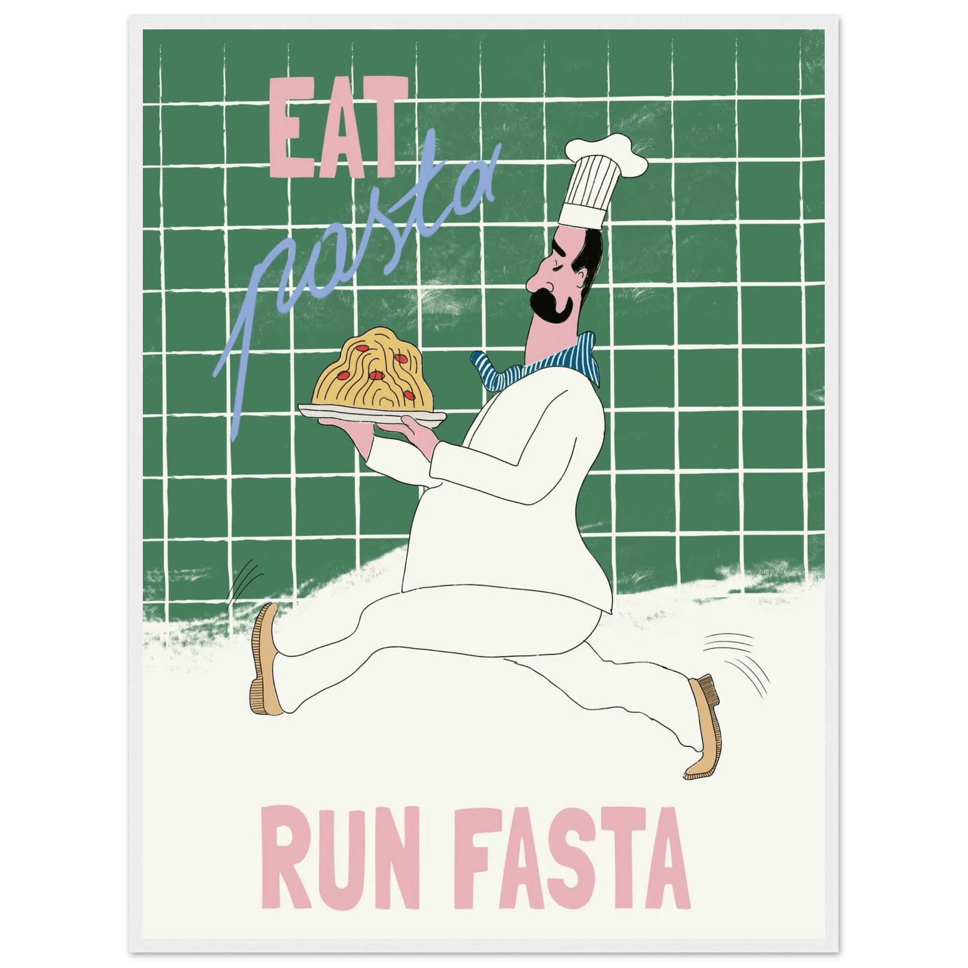 Eat Pasta Run Fasta Poster – Playful Kitchen Wall Art Print (Green Edition) - Evergreen Posters