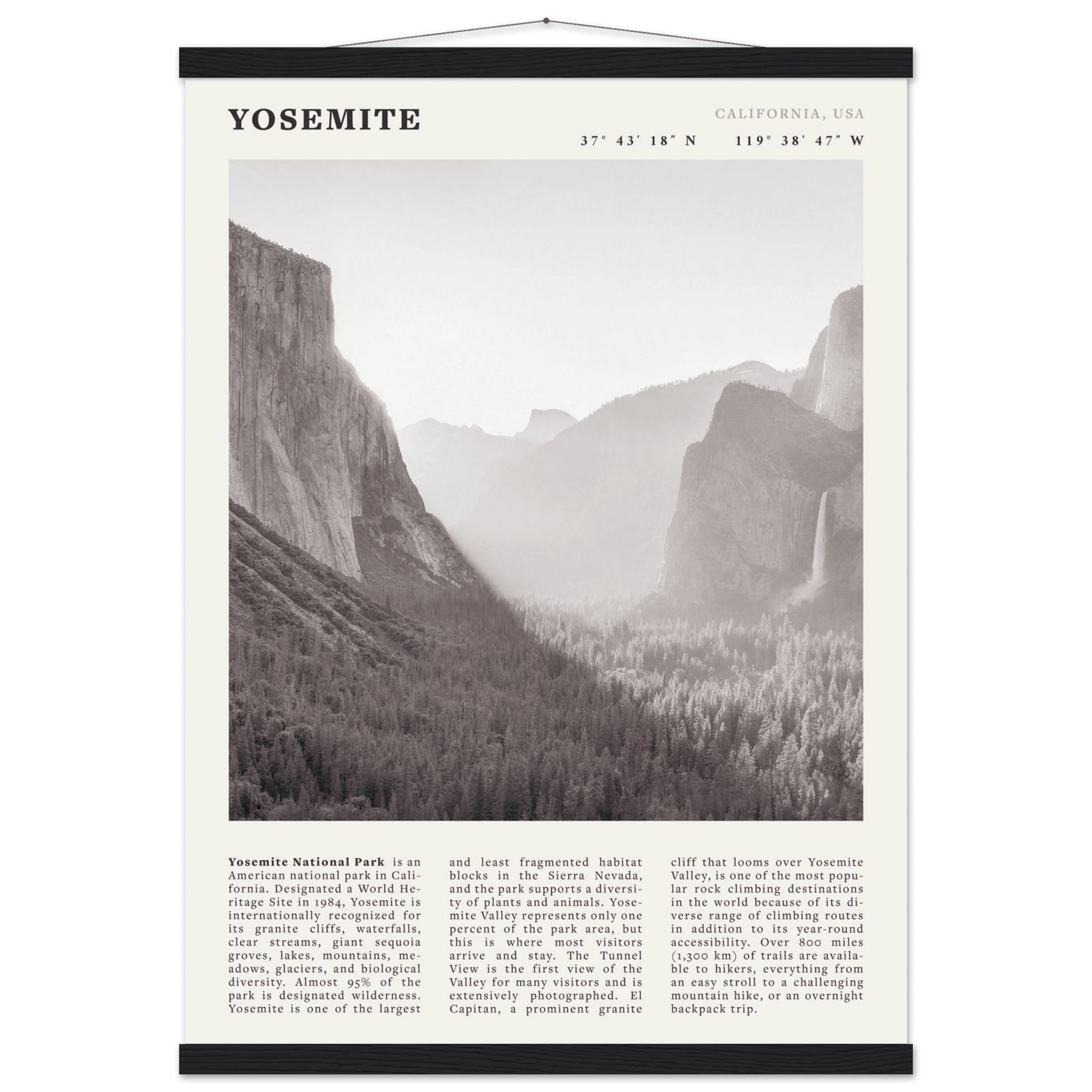 Yosemite Poster | Black & White National Park Wall Art | California Nature Print - Evergreen Posters