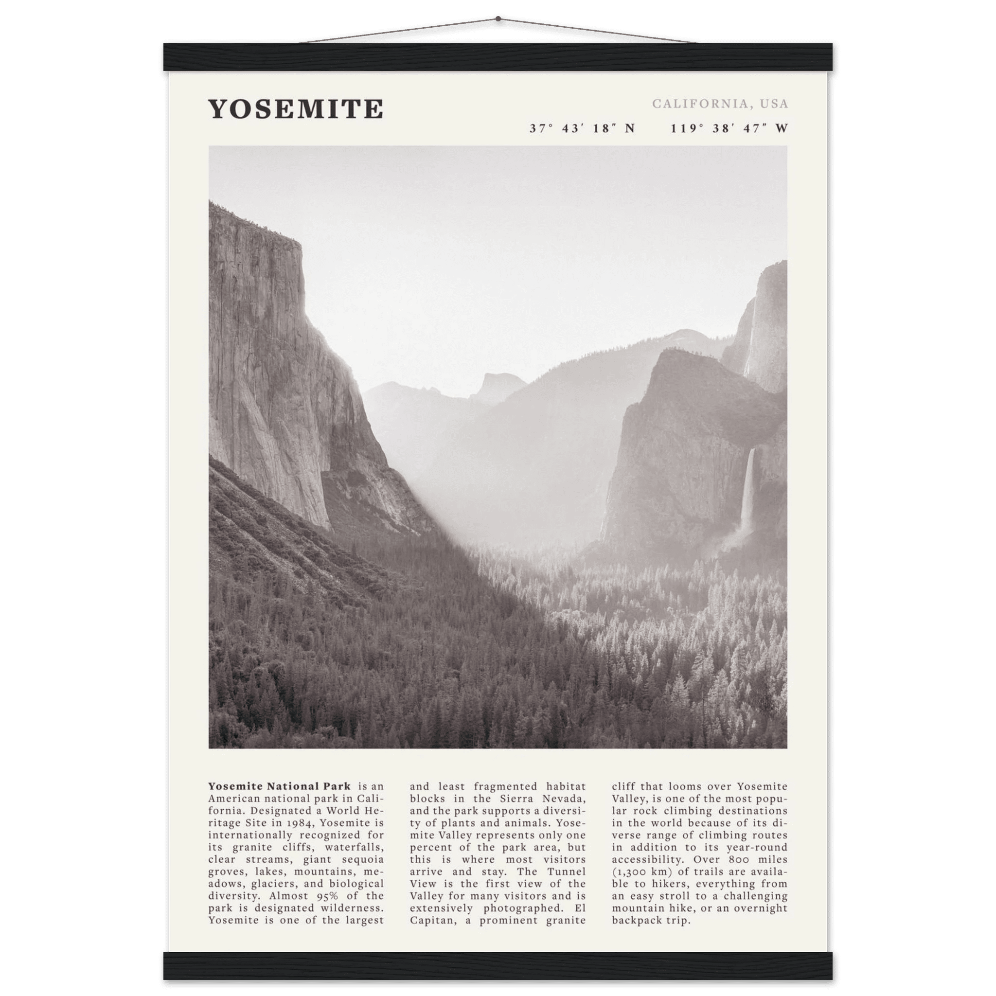 Yosemite Poster | Black & White National Park Wall Art | California Nature Print - Evergreen Posters