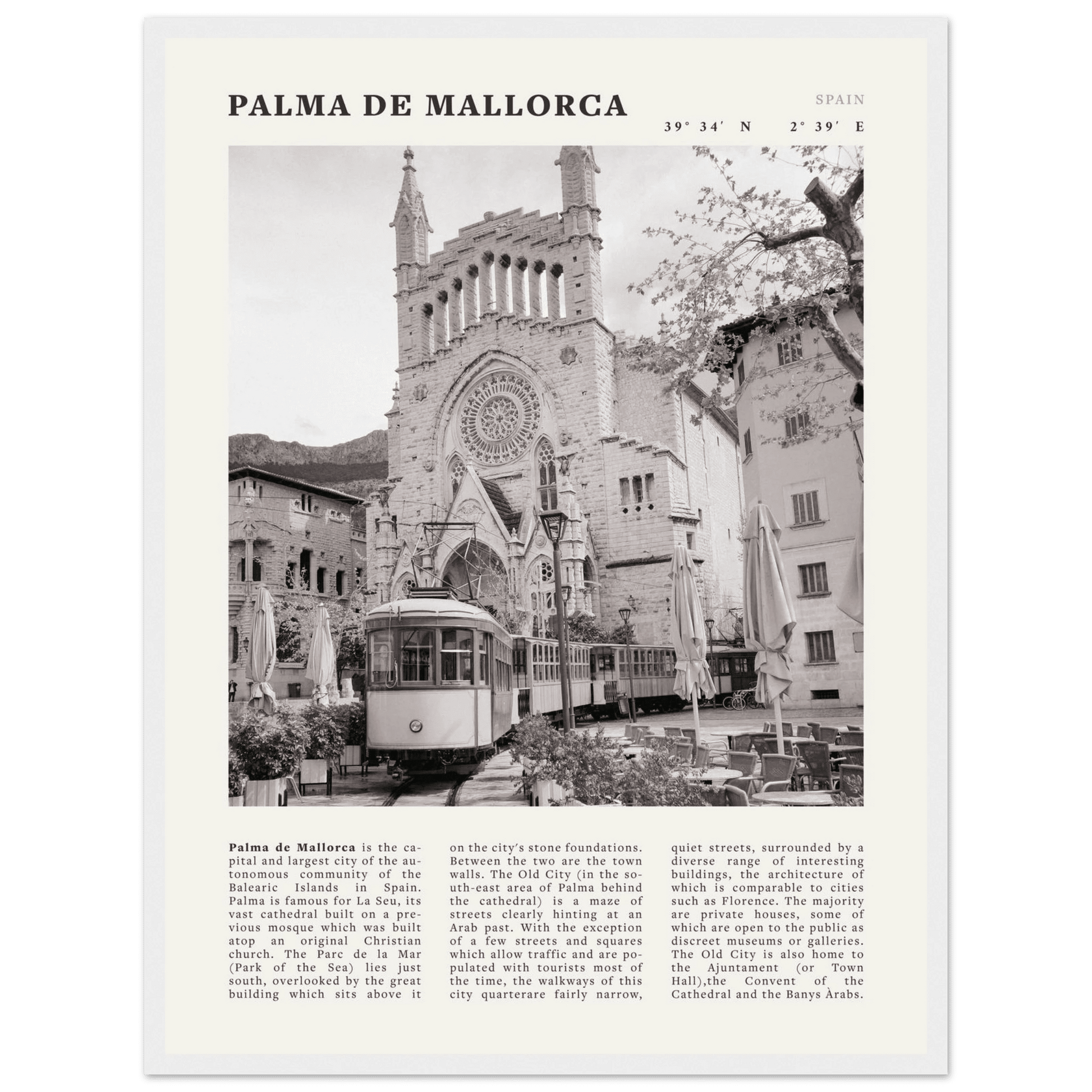 Palma de Mallorca Poster | Black & White Spain Wall Art | Travel Print | Mediterranean Decor - Evergreen Posters
