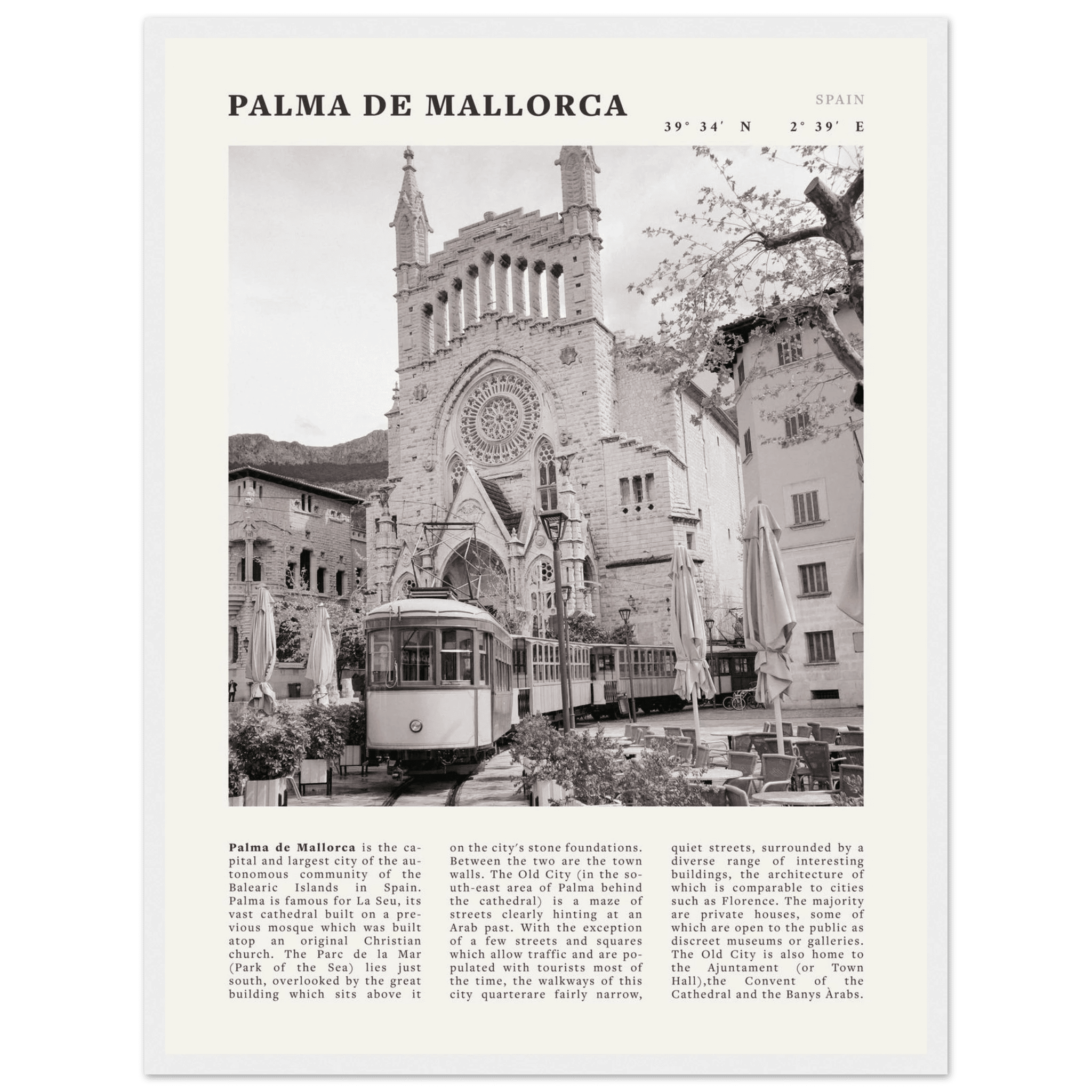Palma de Mallorca Poster | Black & White Spain Wall Art | Travel Print | Mediterranean Decor - Evergreen Posters