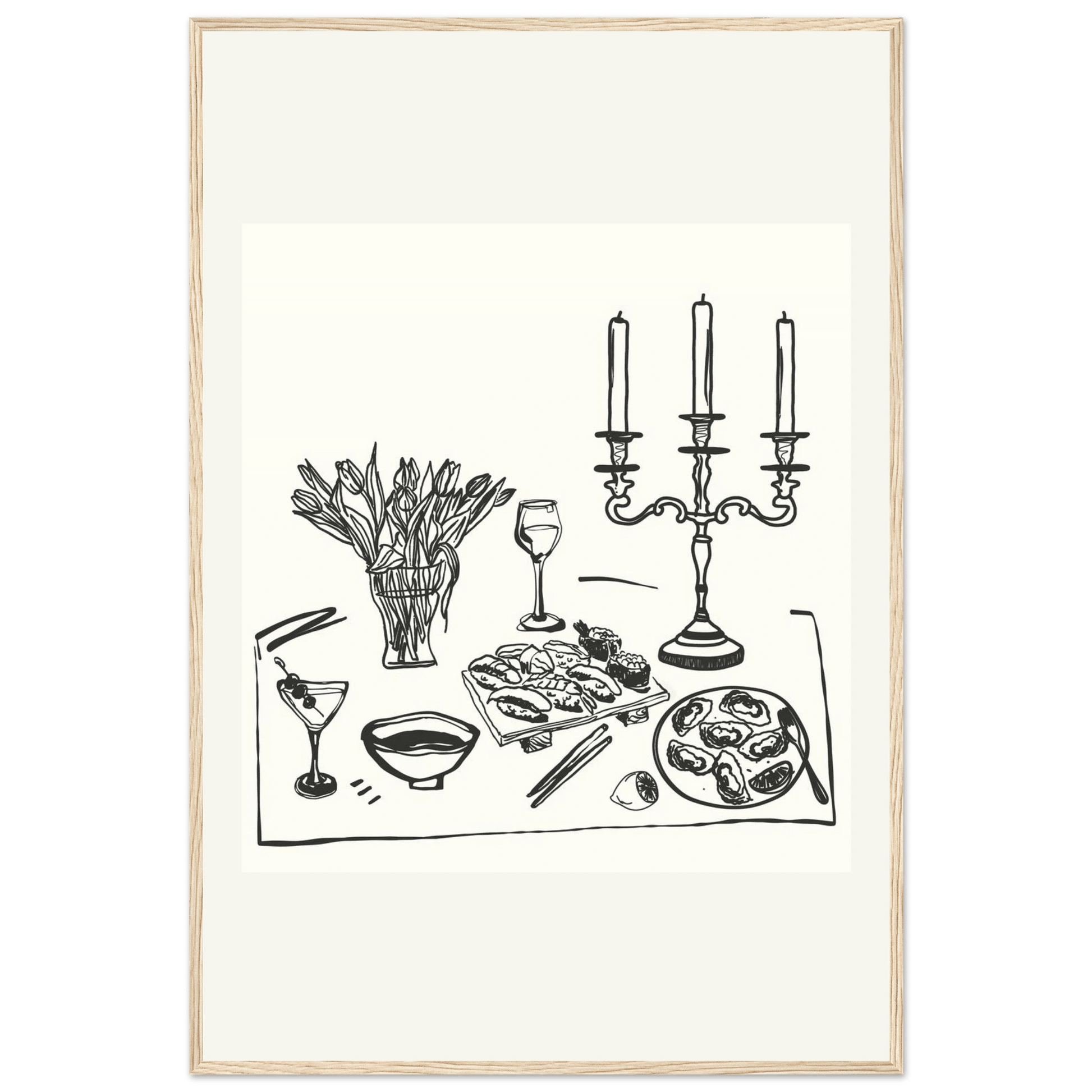 Fine Dining Table Print | Black Line Art Kitchen Wall Art | Elegant Dining Room Poster - Evergreen Posters