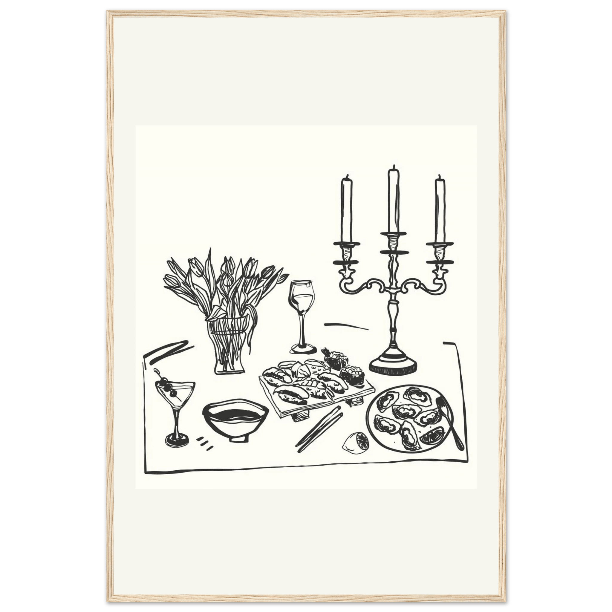 Fine Dining Table Print | Black Line Art Kitchen Wall Art | Elegant Dining Room Poster - Evergreen Posters