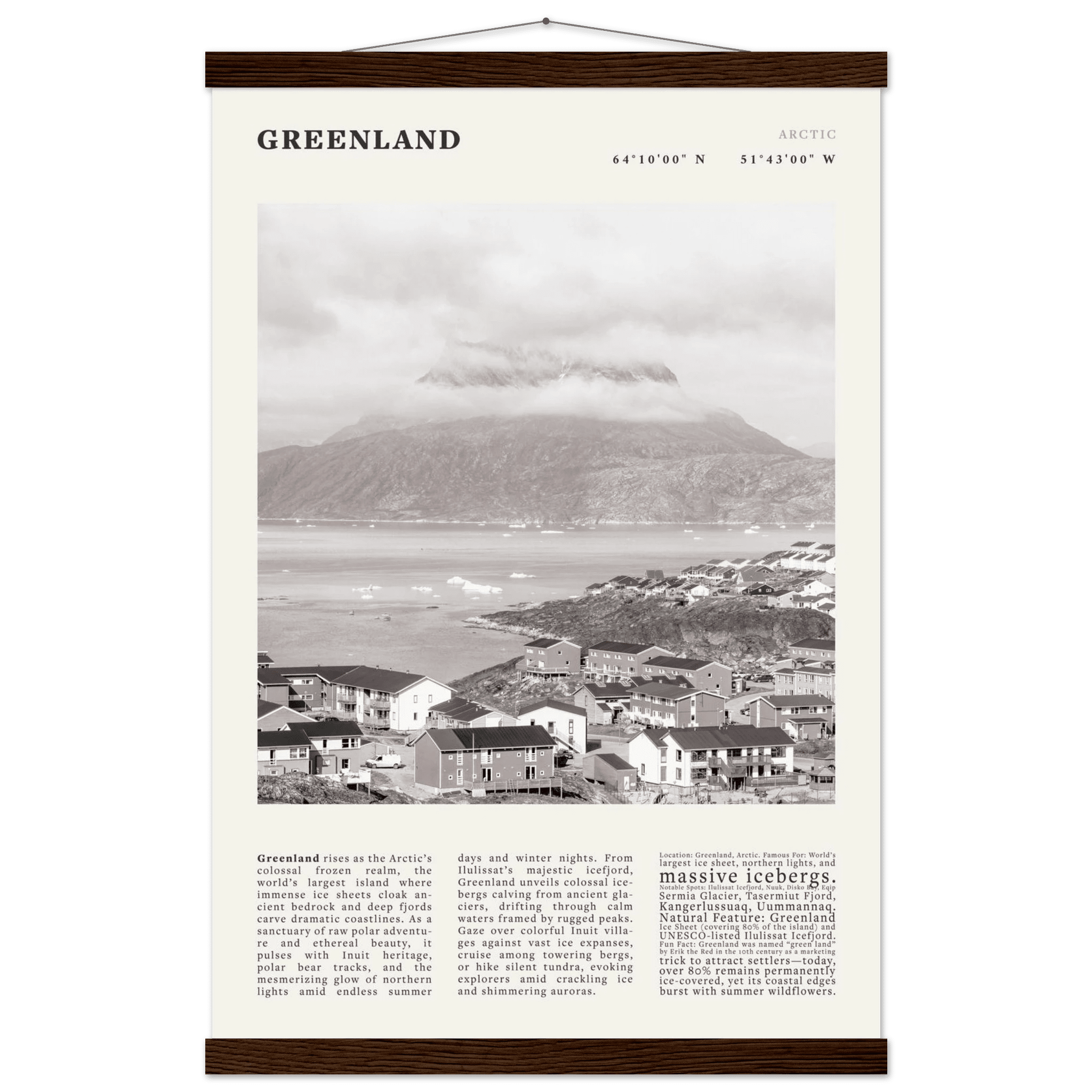 Greenland Poster Black and White – Vintage Arctic Fjord Landscape Print (Digital & Printed Options) - Evergreen Posters