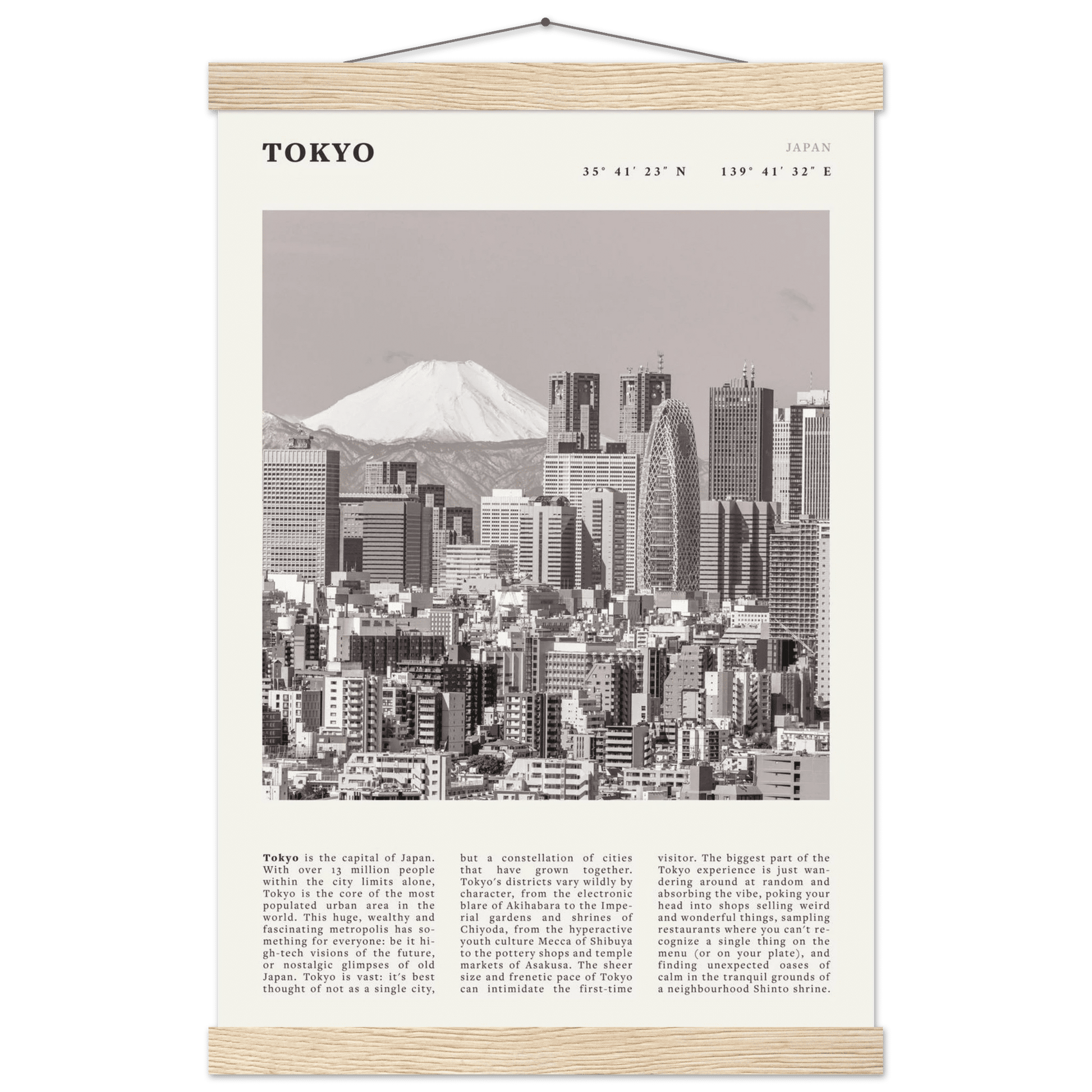 Tokyo Poster | Black & White Mount Fuji Skyline Wall Art | Japan Travel Print - Evergreen Posters
