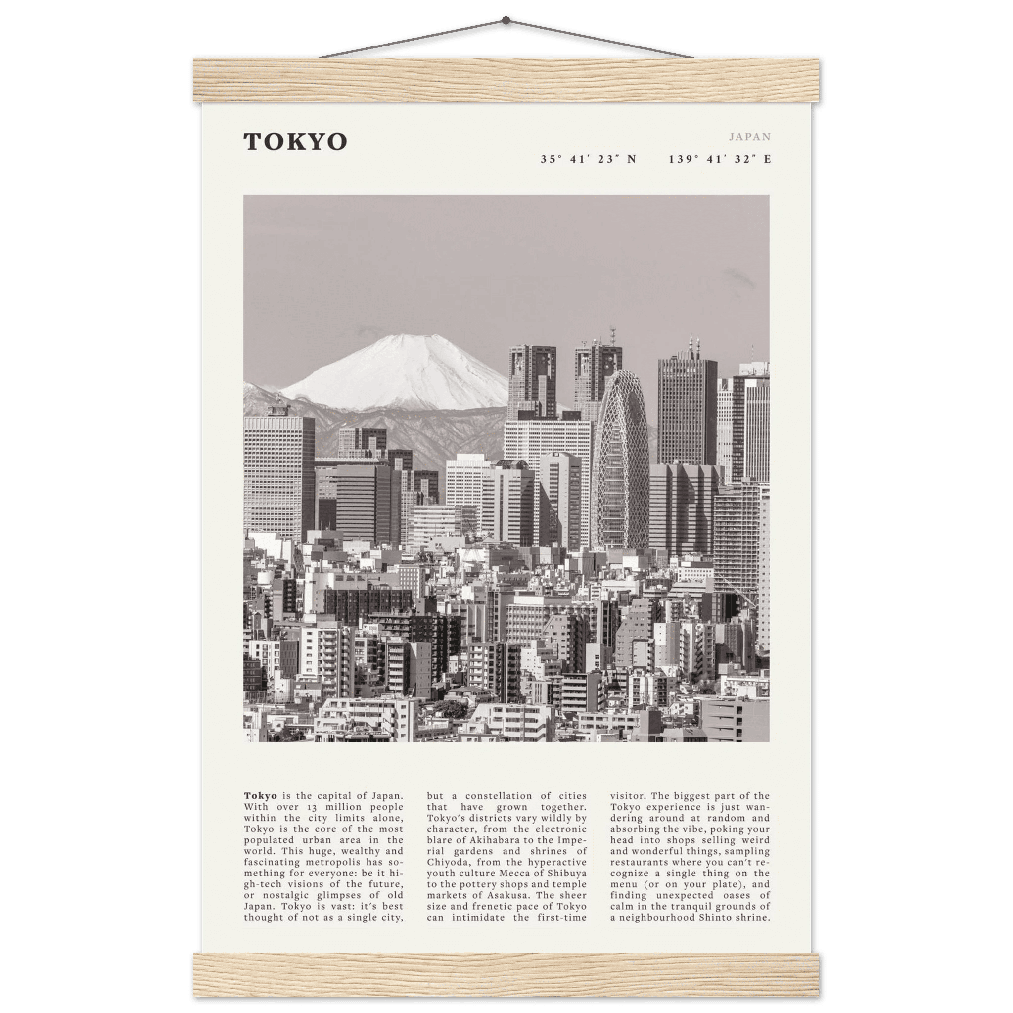 Tokyo Poster | Black & White Mount Fuji Skyline Wall Art | Japan Travel Print - Evergreen Posters