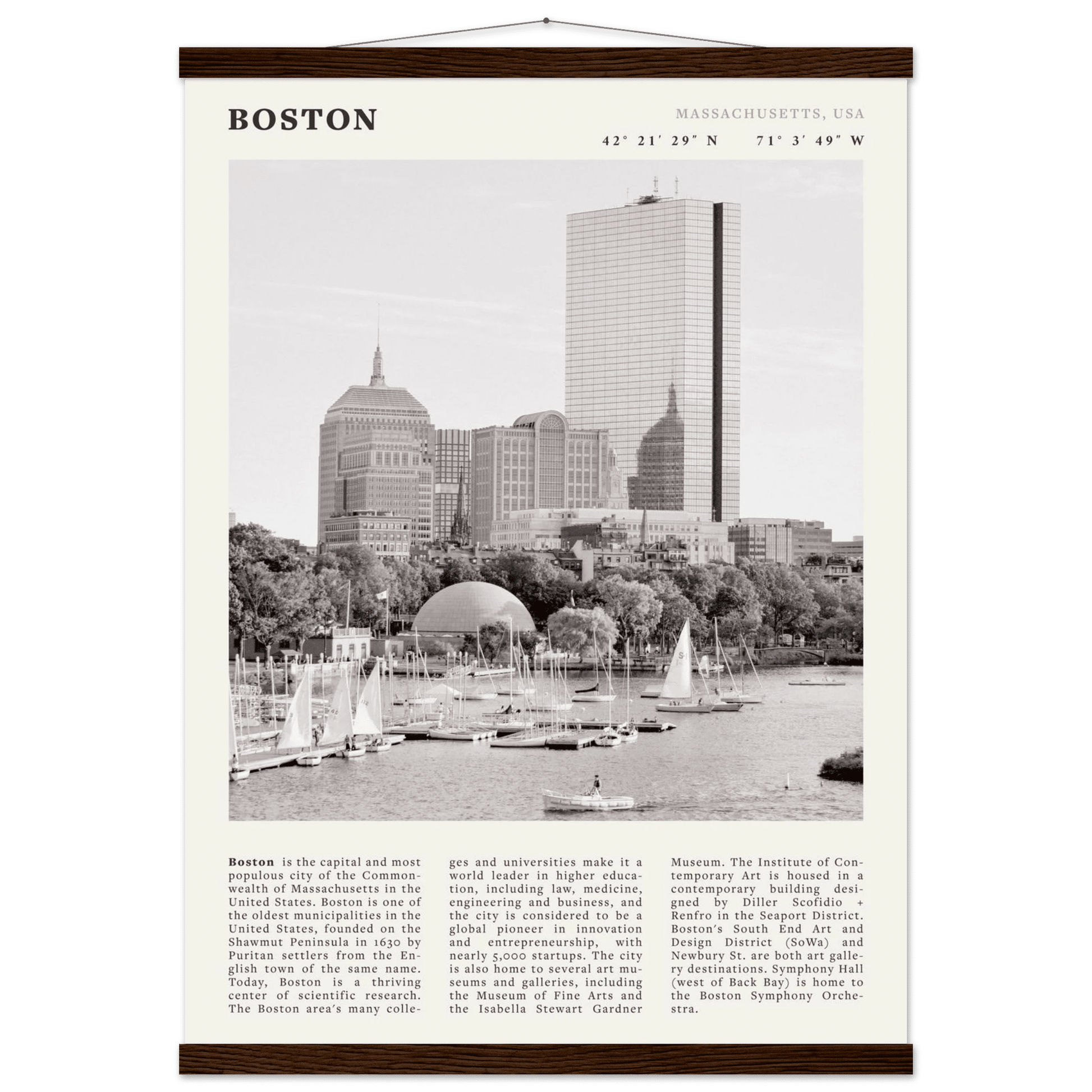 Boston Poster | Black & White Charles River Skyline Wall Art | Massachusetts Print - Evergreen Posters