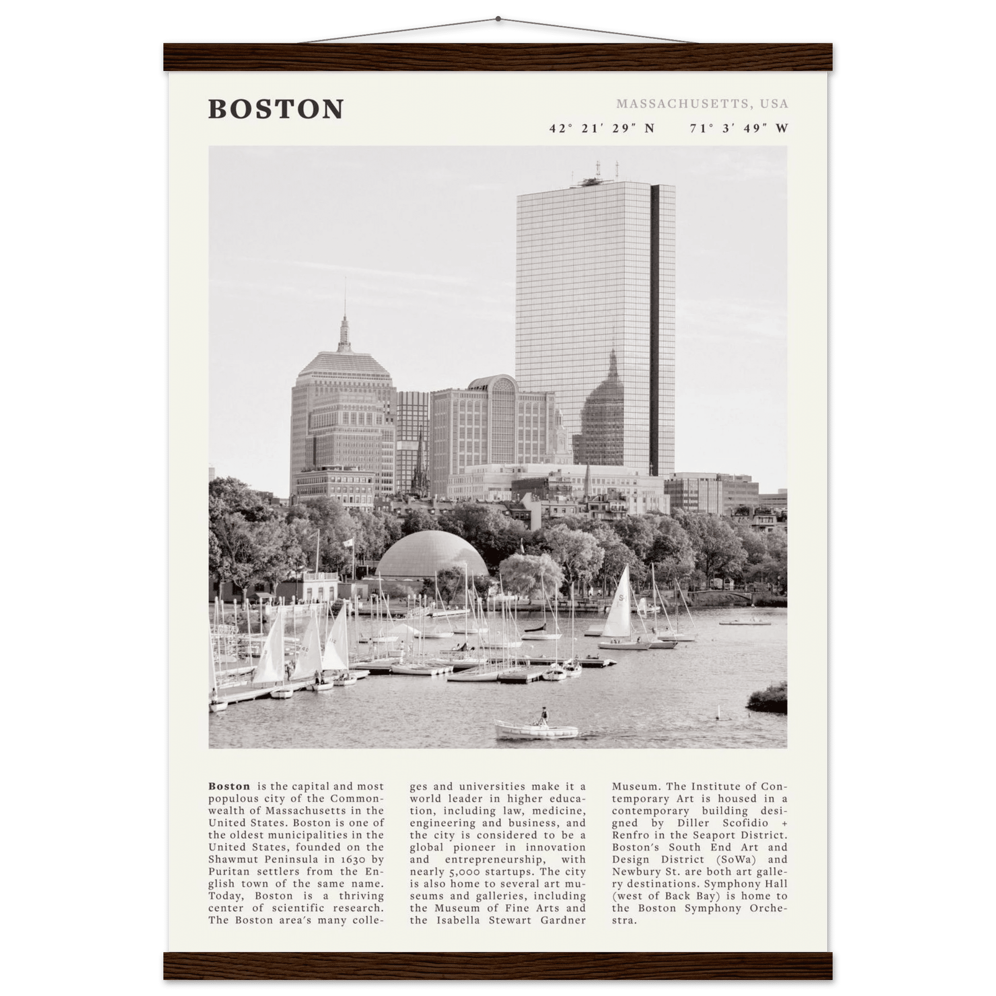 Boston Poster | Black & White Charles River Skyline Wall Art | Massachusetts Print - Evergreen Posters