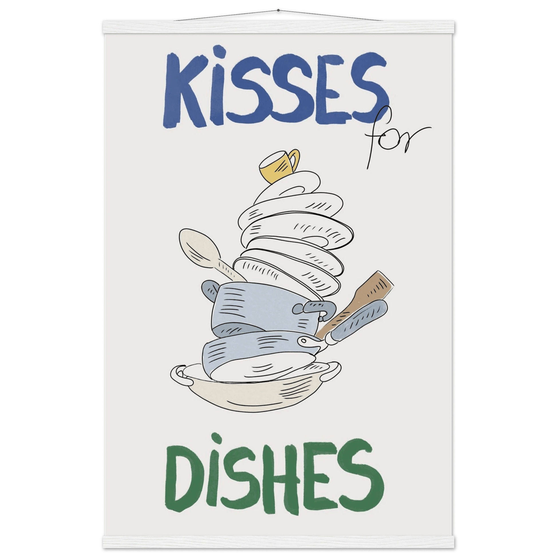 Kisses for Dishes Poster – Funny Kitchen Wall Art Print (Digital & Printed Options) - Evergreen Posters