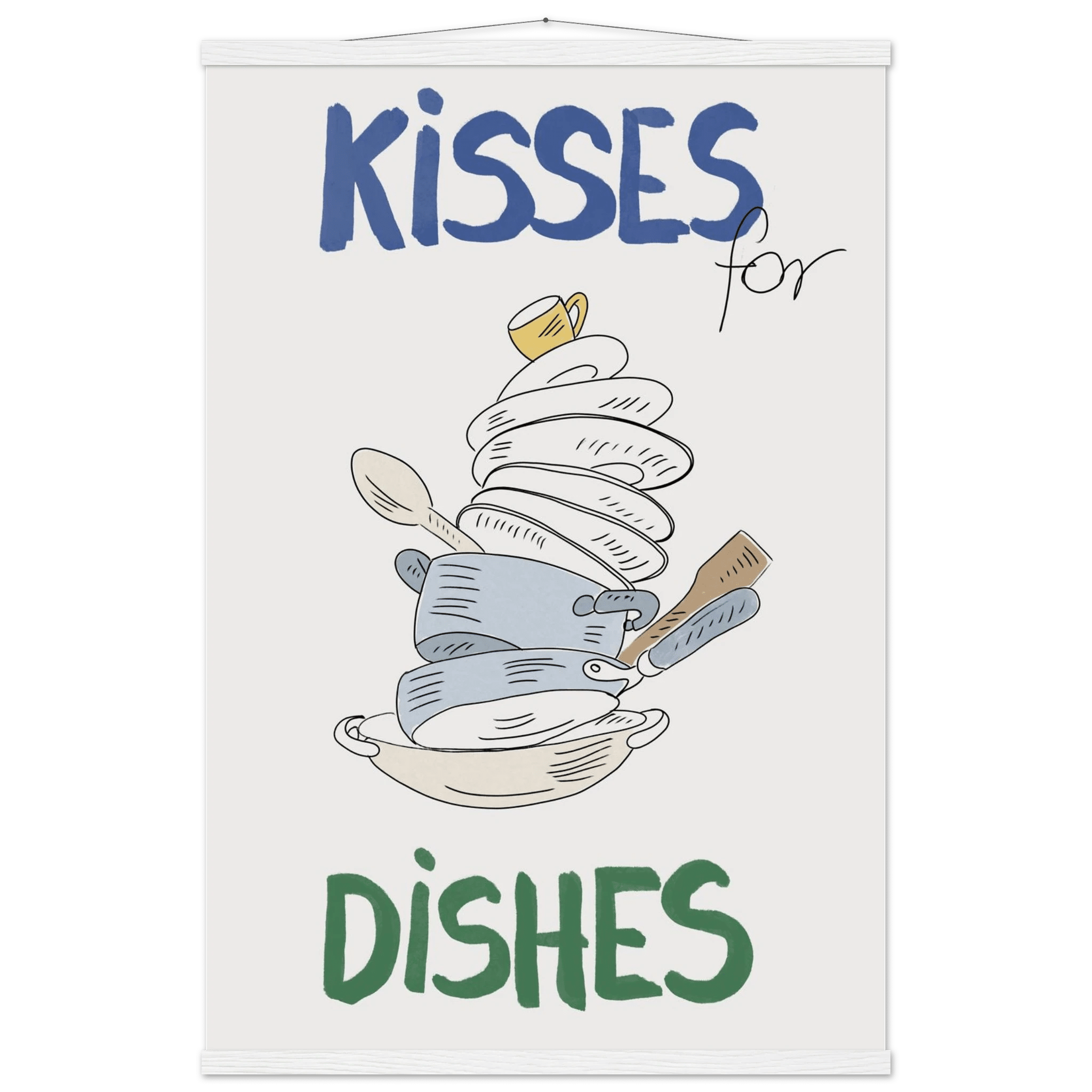 Kisses for Dishes Poster – Funny Kitchen Wall Art Print (Digital & Printed Options) - Evergreen Posters