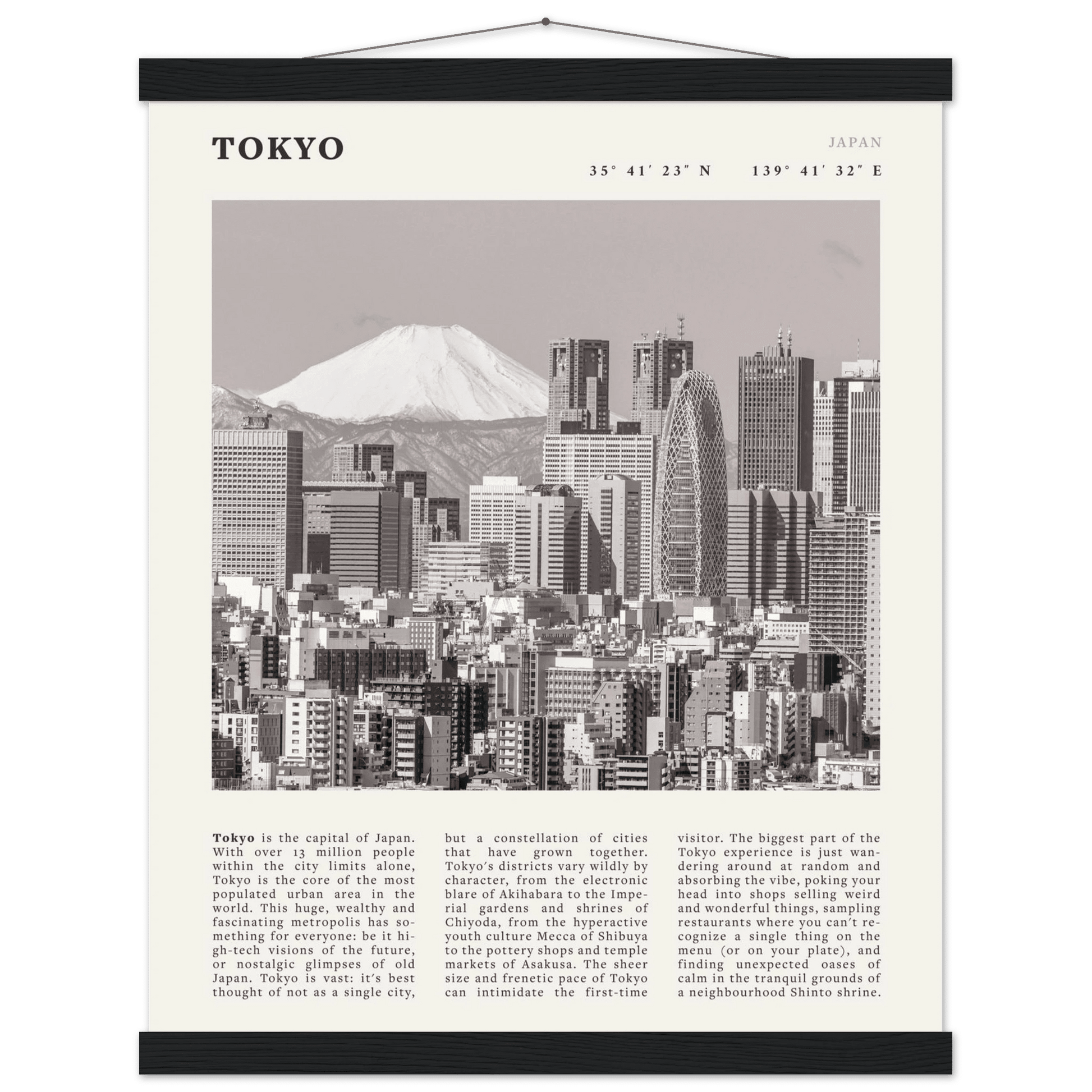 Tokyo Poster | Black & White Mount Fuji Skyline Wall Art | Japan Travel Print - Evergreen Posters