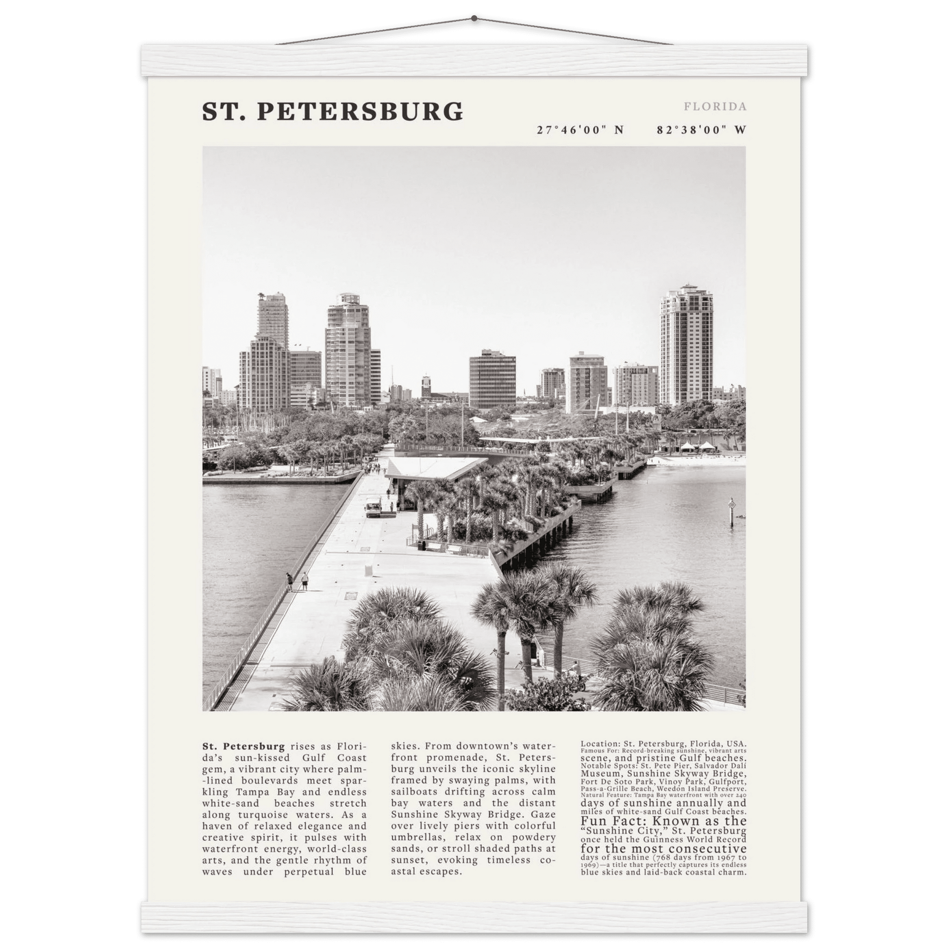 St. Petersburg Florida Poster Black and White – Vintage St Pete Skyline Print (Digital & Printed Options) - Evergreen Posters