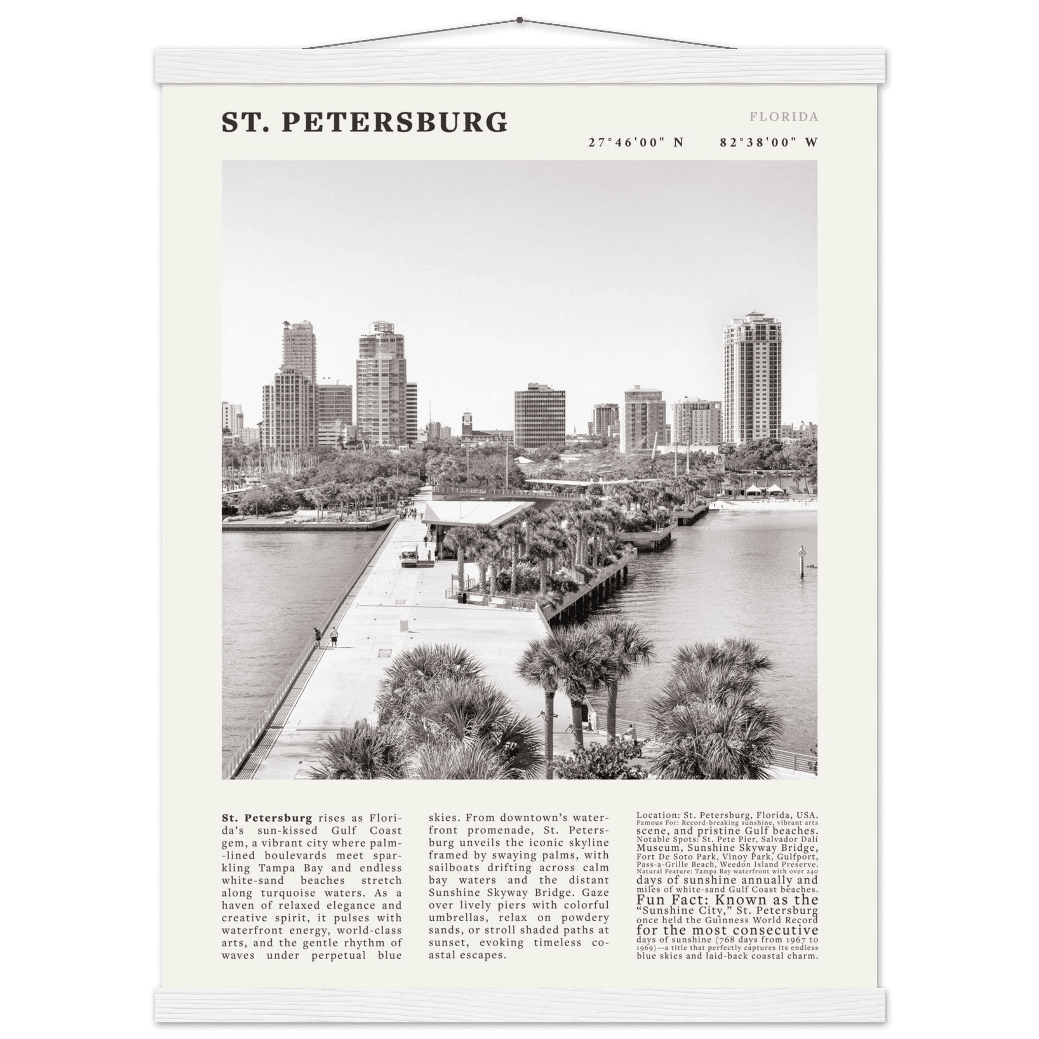 St. Petersburg Florida Poster Black and White – Vintage St Pete Skyline Print (Digital & Printed Options) - Evergreen Posters