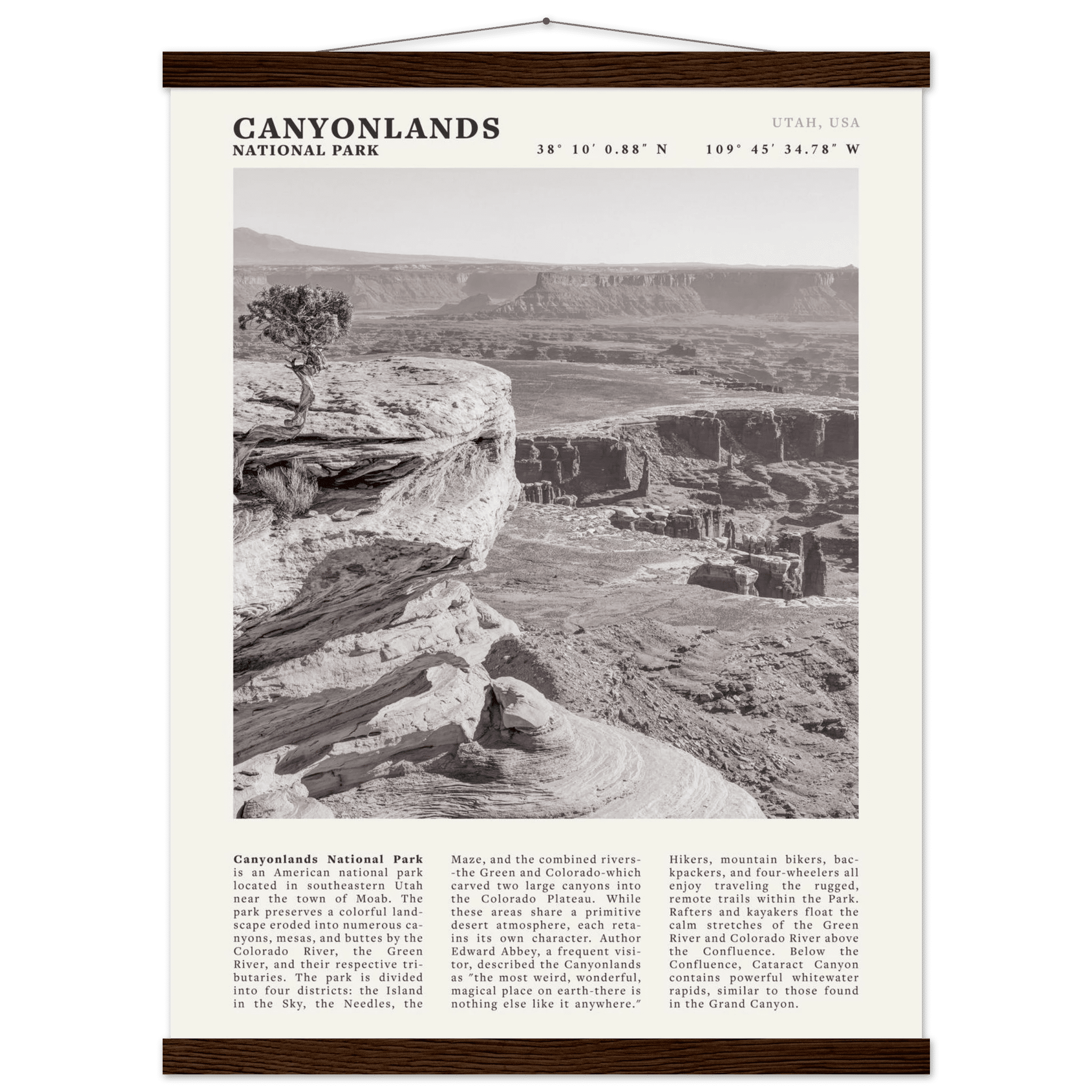 Canyonlands National Park Poster | Black & White Utah Wall Art | Canyon Travel Print - Evergreen Posters