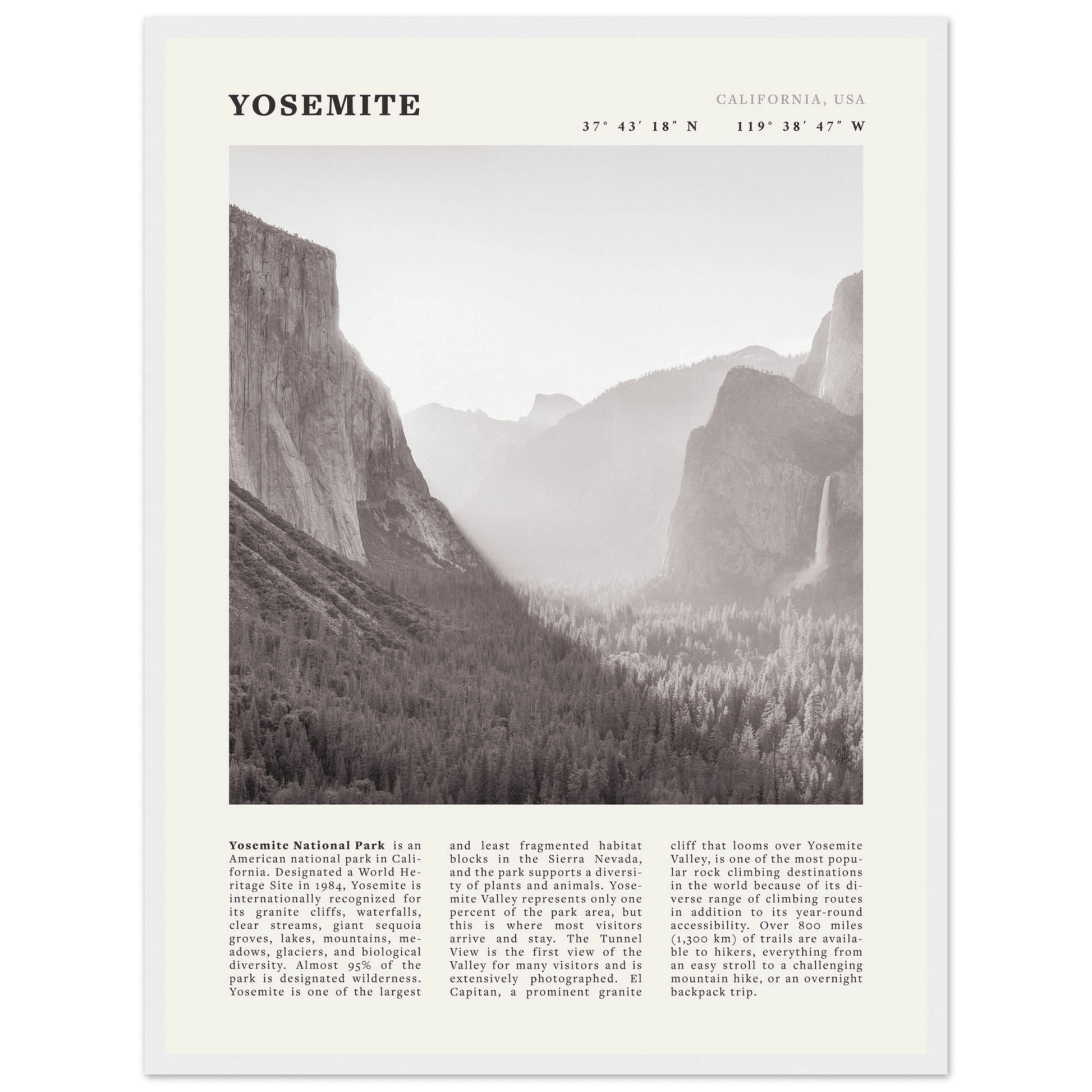 Yosemite Poster | Black & White National Park Wall Art | California Nature Print - Evergreen Posters