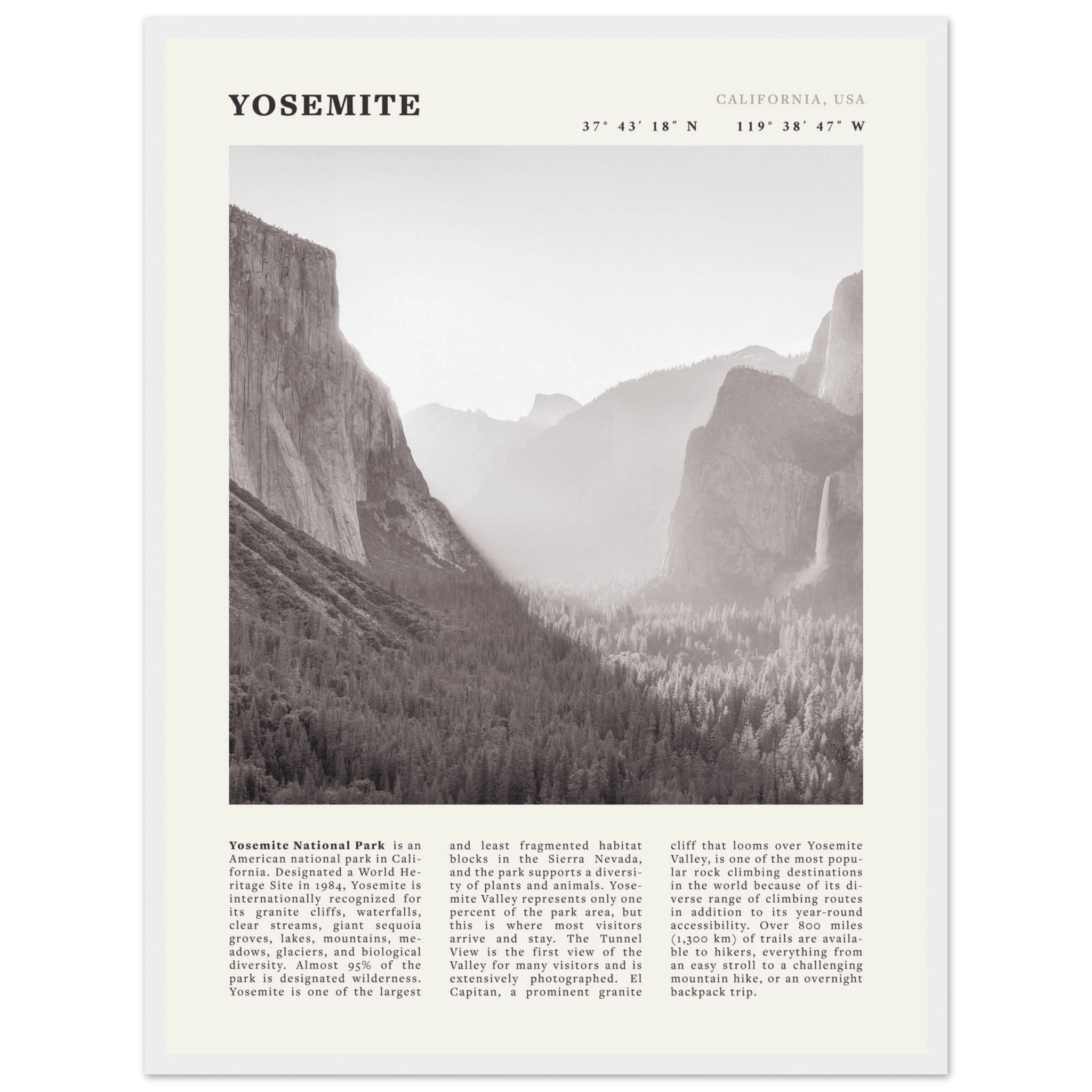 Yosemite Poster | Black & White National Park Wall Art | California Nature Print - Evergreen Posters