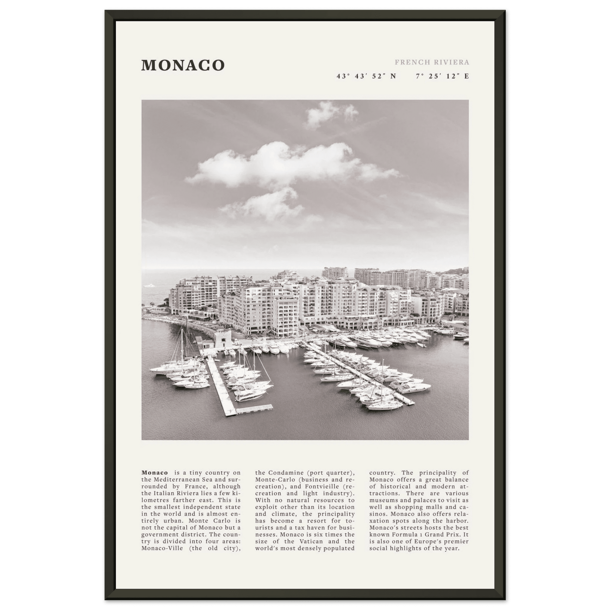 Monaco Poster Black and White – Vintage Monte Carlo Harbor Print (Digital & Printed Options) - Evergreen Posters