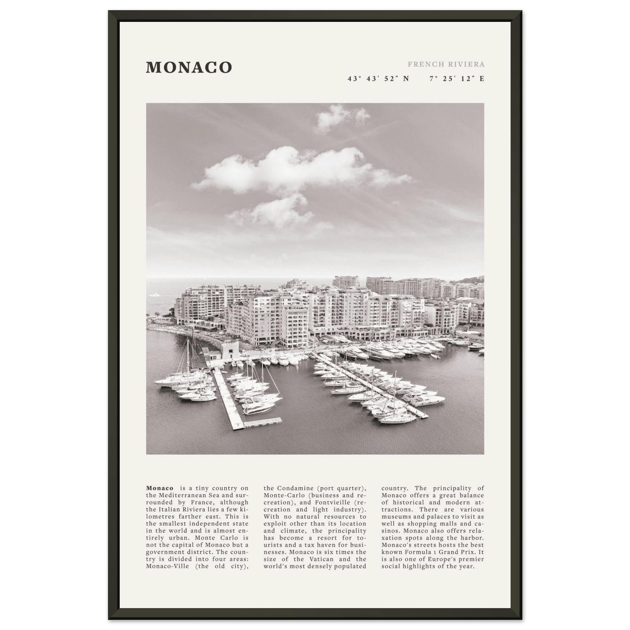 Monaco Poster Black and White – Vintage Monte Carlo Harbor Print (Digital & Printed Options) - Evergreen Posters