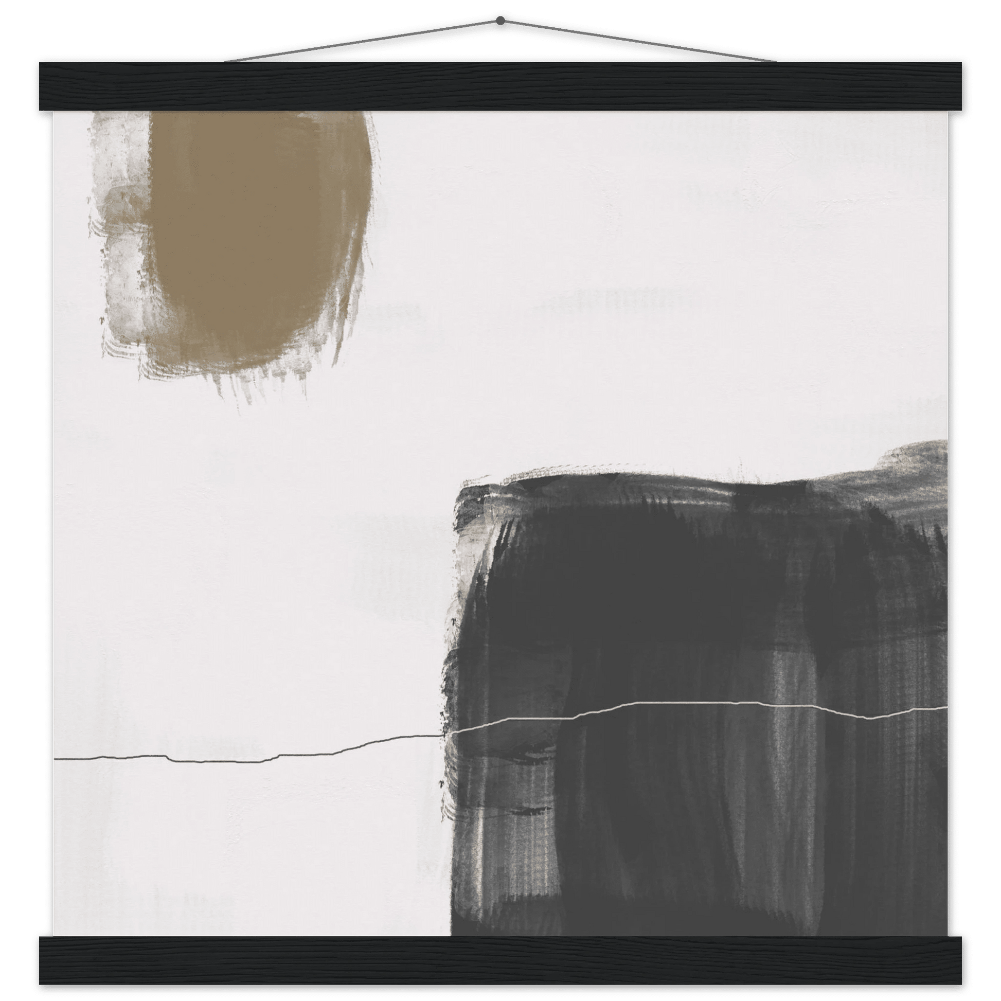 Olive & Black Brushstroke Abstract Poster | Minimalist Square Wall Art | Modern Decor - Evergreen Posters