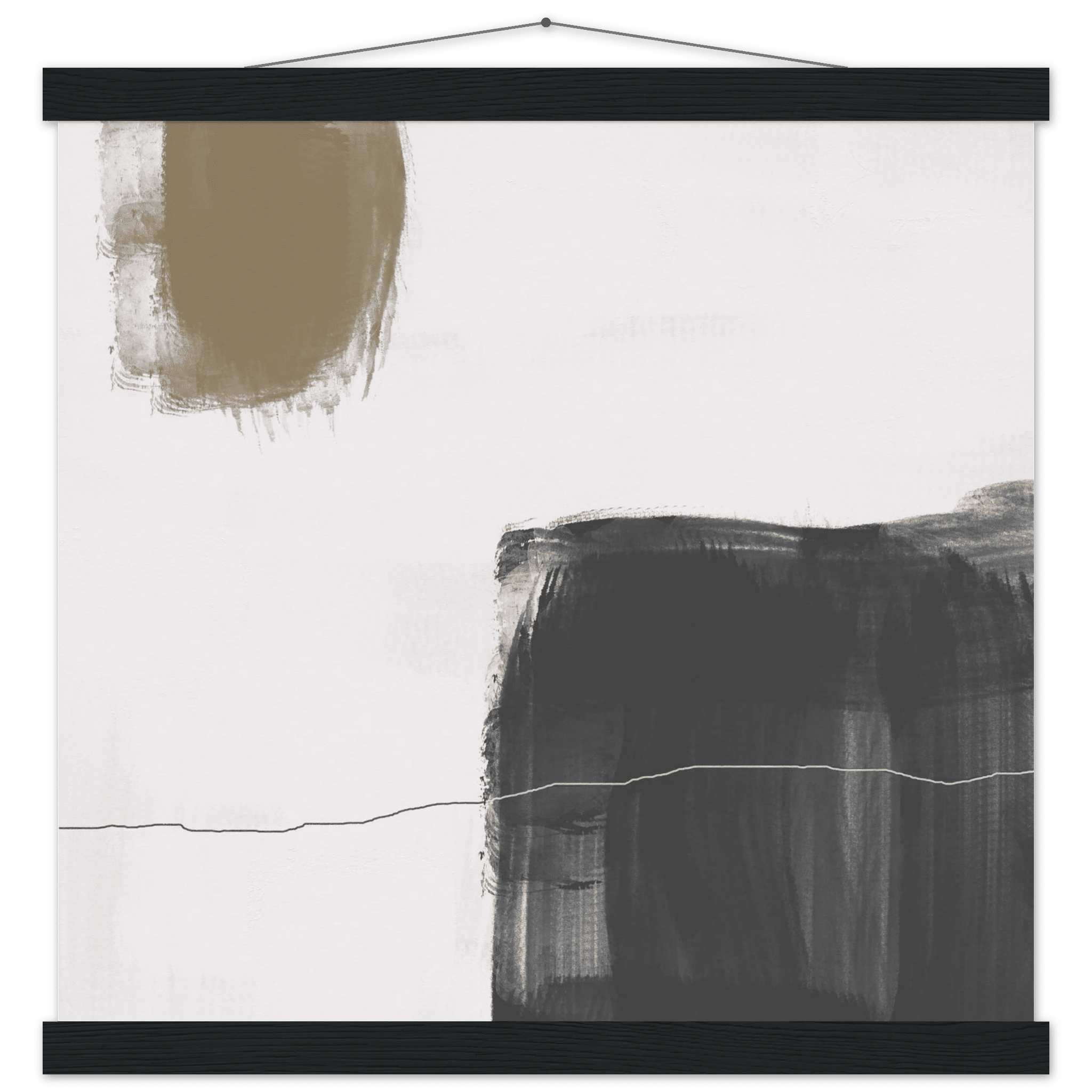 Olive & Black Brushstroke Abstract Poster | Minimalist Square Wall Art | Modern Decor - Evergreen Posters