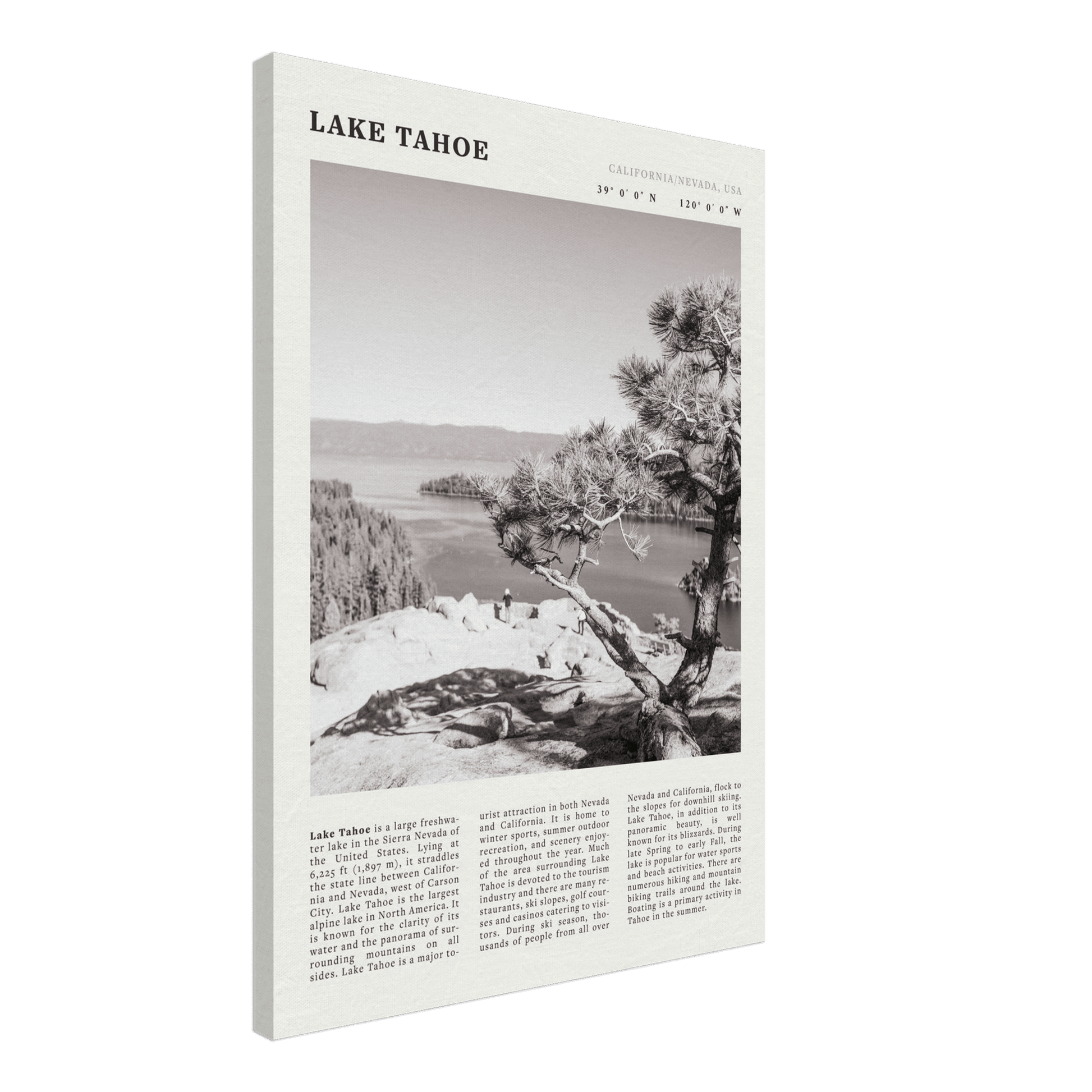 Lake Tahoe Poster | Black & White California Nevada Wall Art | Nature Travel Print Decor - Evergreen Posters
