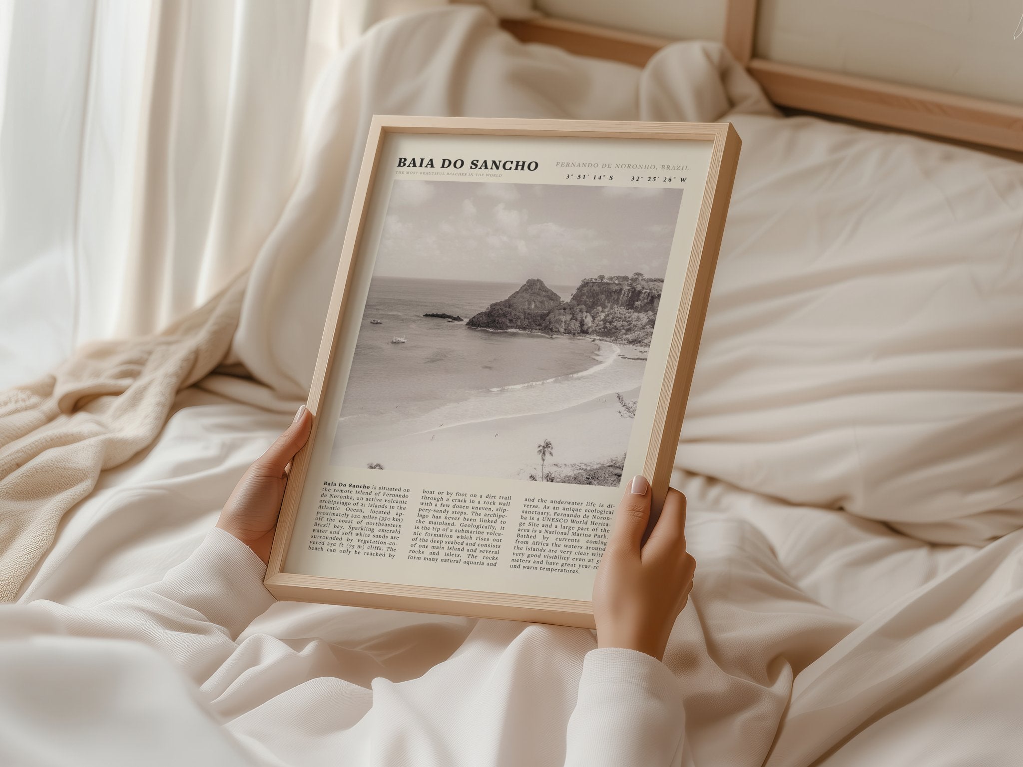 Baia Do Sancho Poster | Black & White Brazil Beach Wall Art | Fernando de Noronha - Evergreen Posters