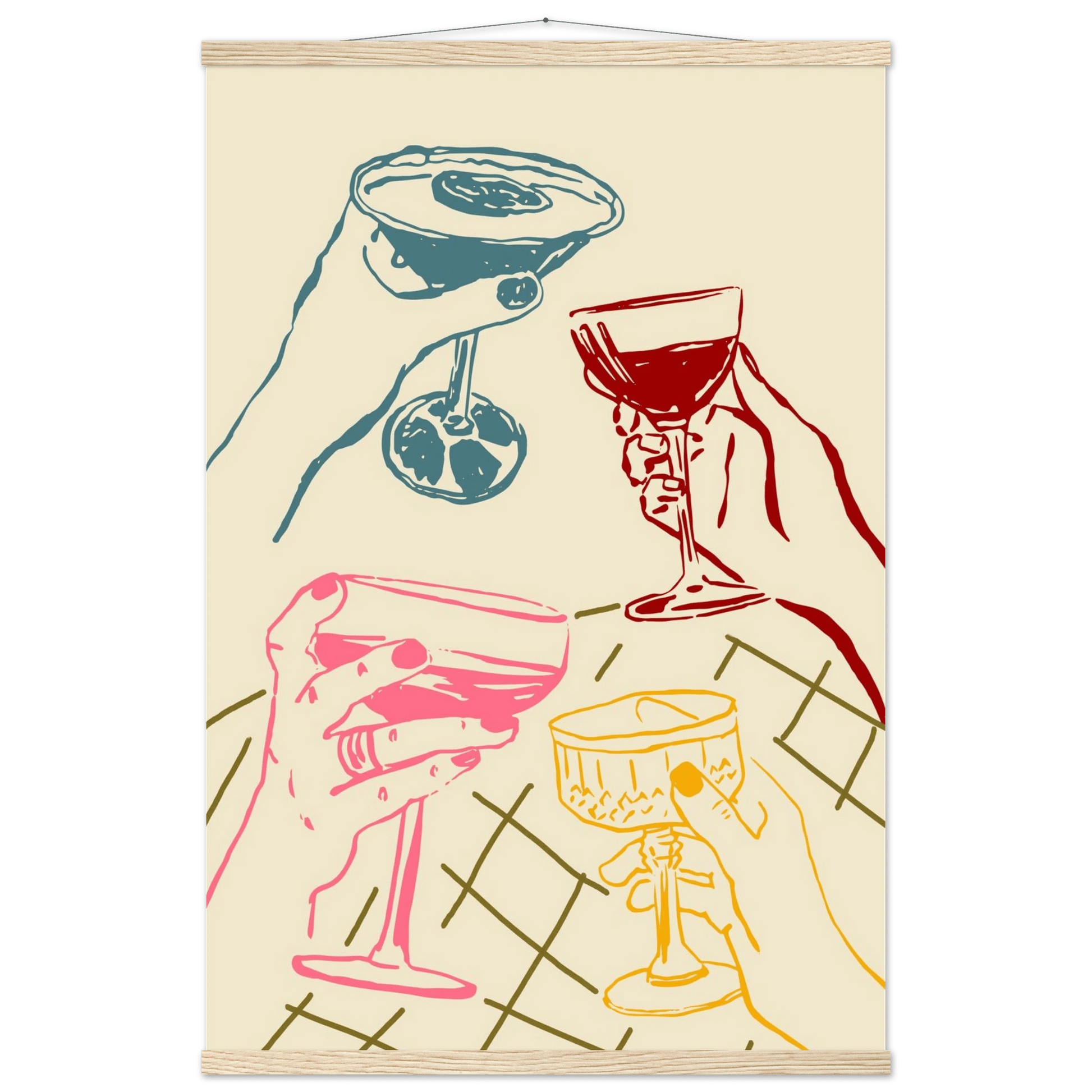 Cheers Print | Colourful Cocktail Glasses Wall Art | Kitchen Bar Poster - Evergreen Posters