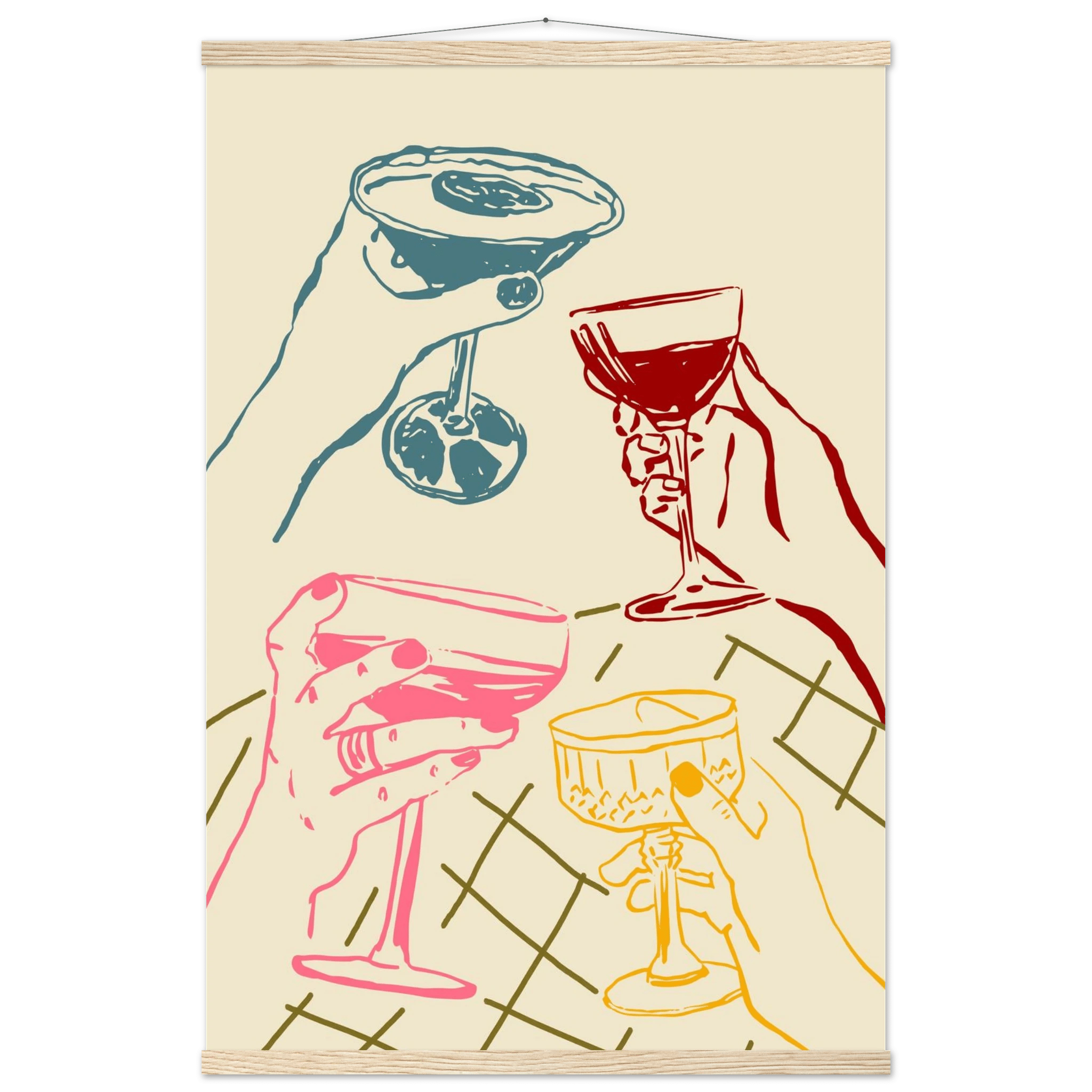 Cheers Print | Colourful Cocktail Glasses Wall Art | Kitchen Bar Poster - Evergreen Posters
