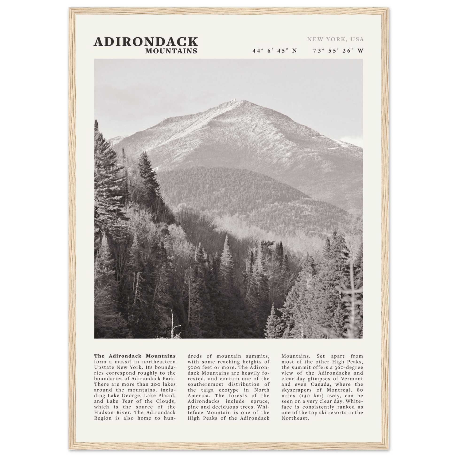 Adirondack Mountains Poster | Black & White New York Nature Wall Art | Hiking Print - Evergreen Posters