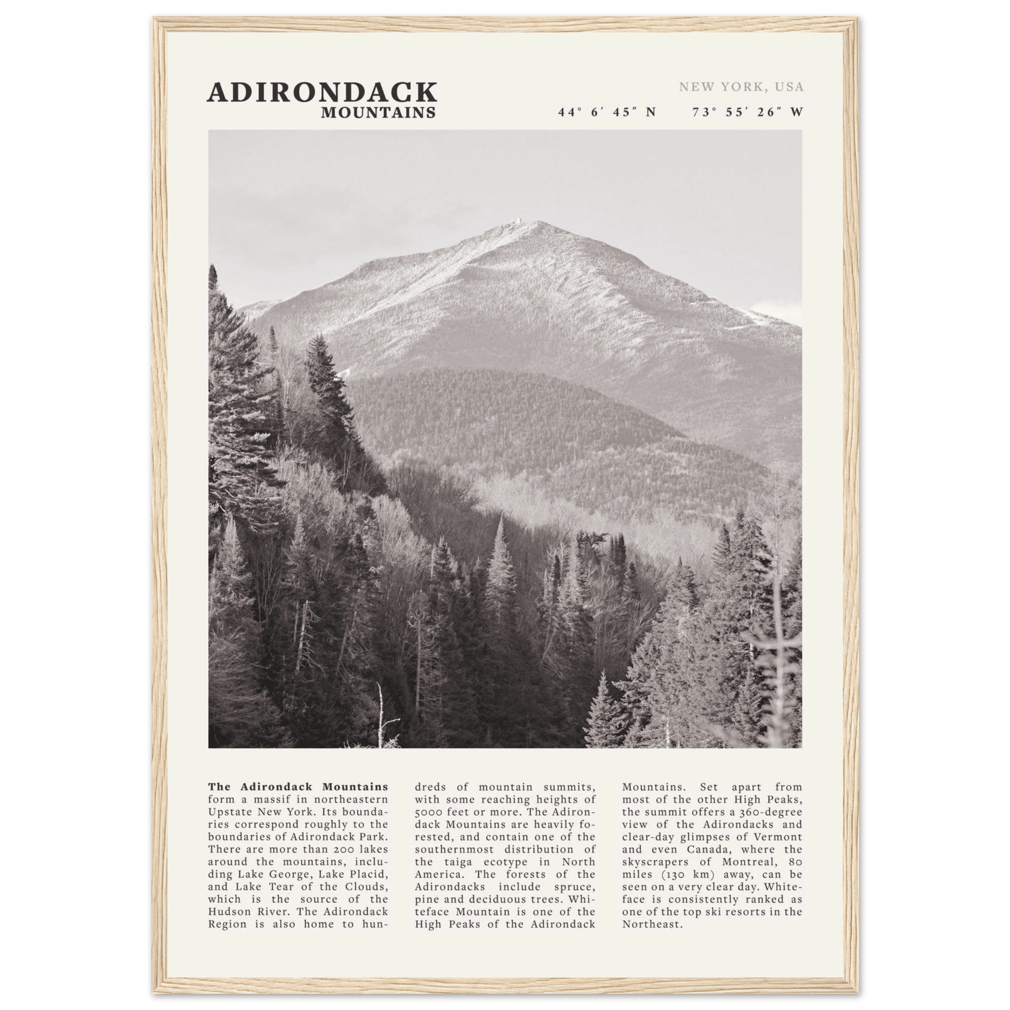 Adirondack Mountains Poster | Black & White New York Nature Wall Art | Hiking Print - Evergreen Posters